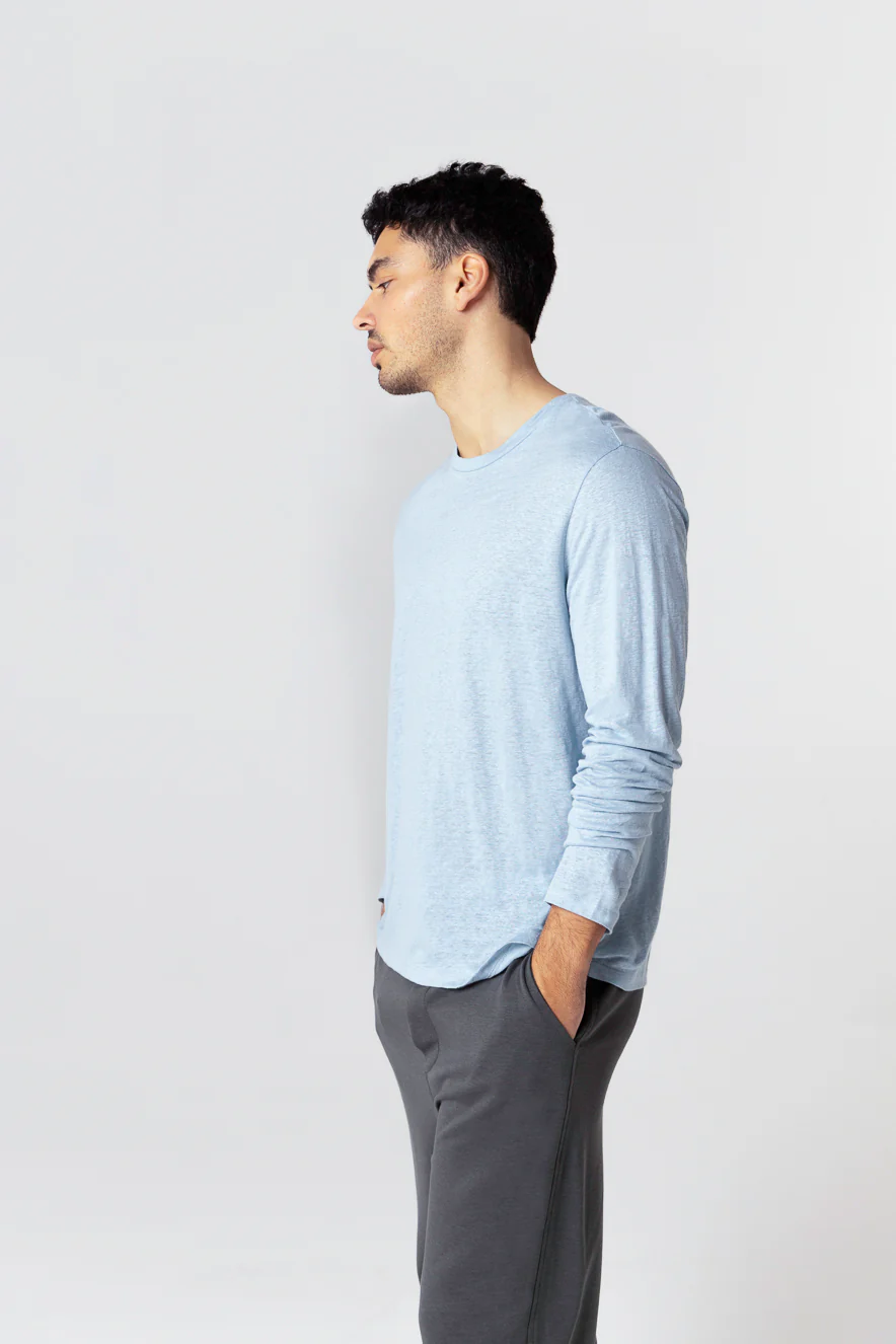 T-shirt Bleu Calanques Col Rond Manches Longues en Lin / Elasthanne - Image 3