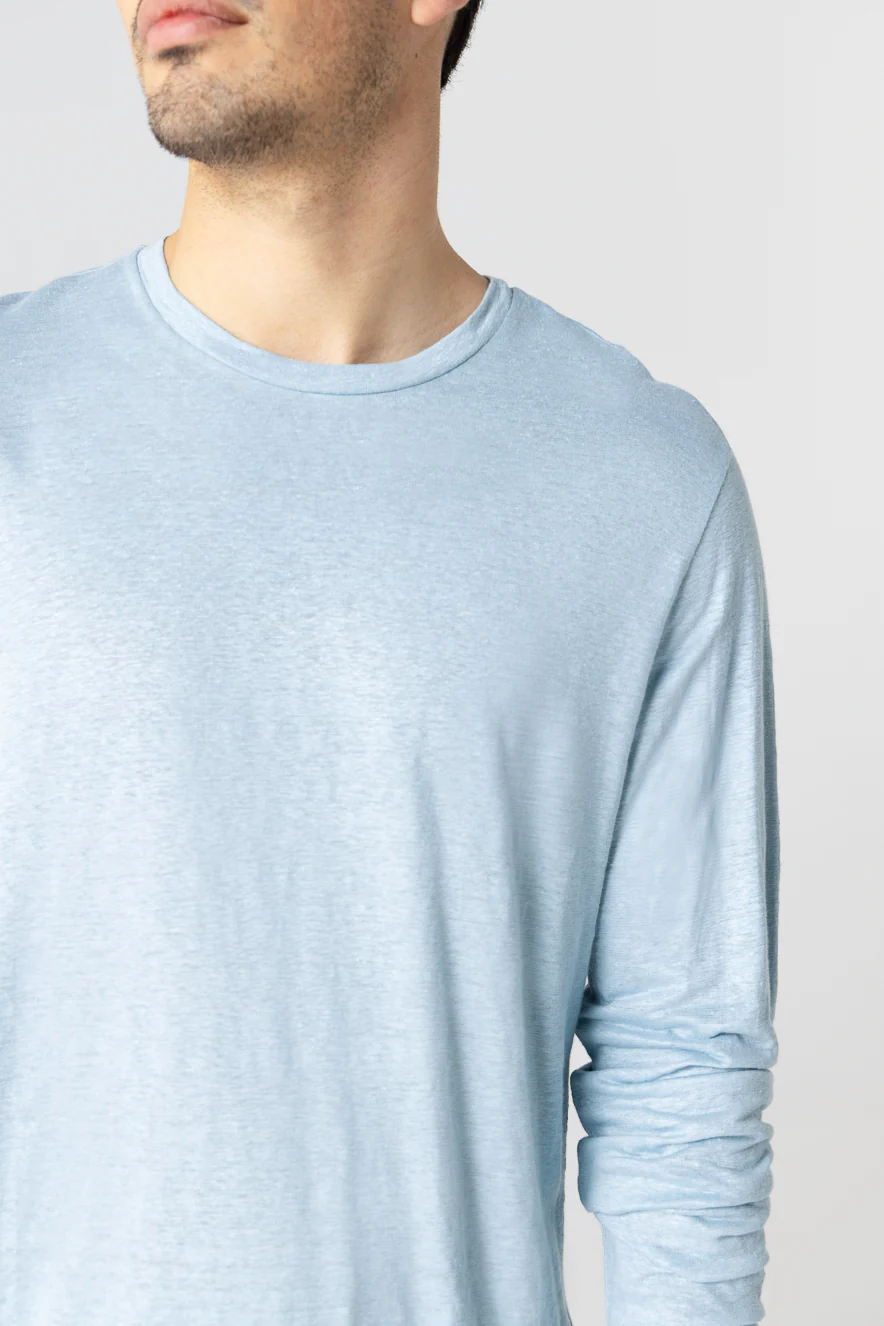 T-shirt Bleu Calanques Col Rond Manches Longues en Lin / Elasthanne - Image 5