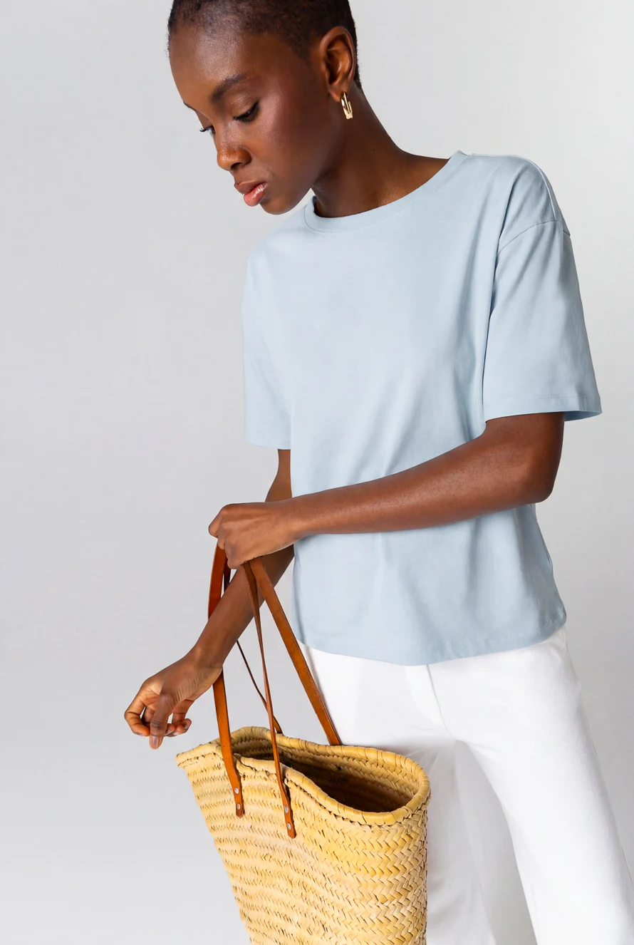 T-shirt Bleu Calanques Col Rond Manches courtes en Coton Organique / Polyamide