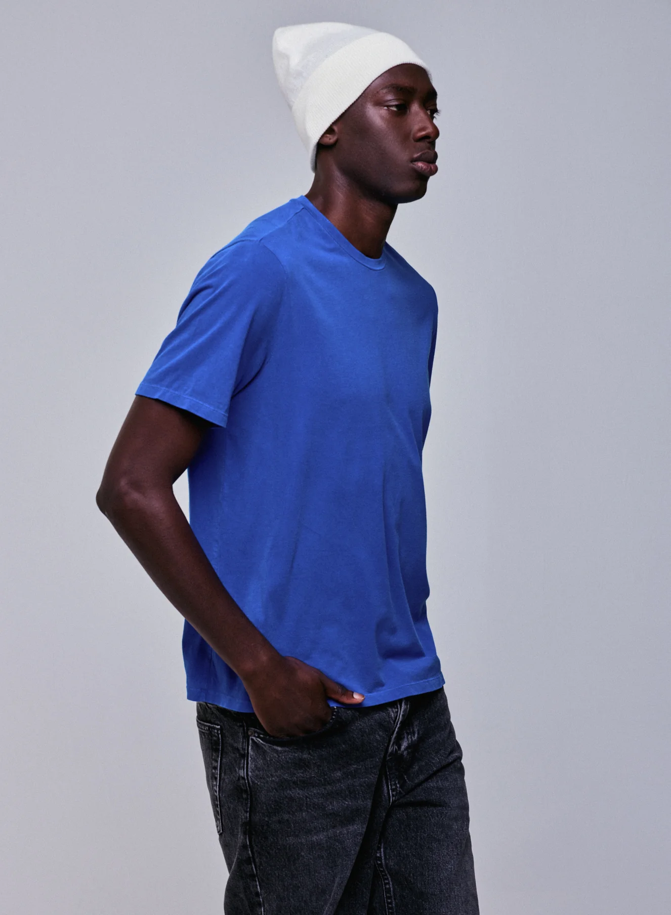 T-shirt Bleu Col Rond Manches Courtes en Coton organique / Elasthanne - Image 4