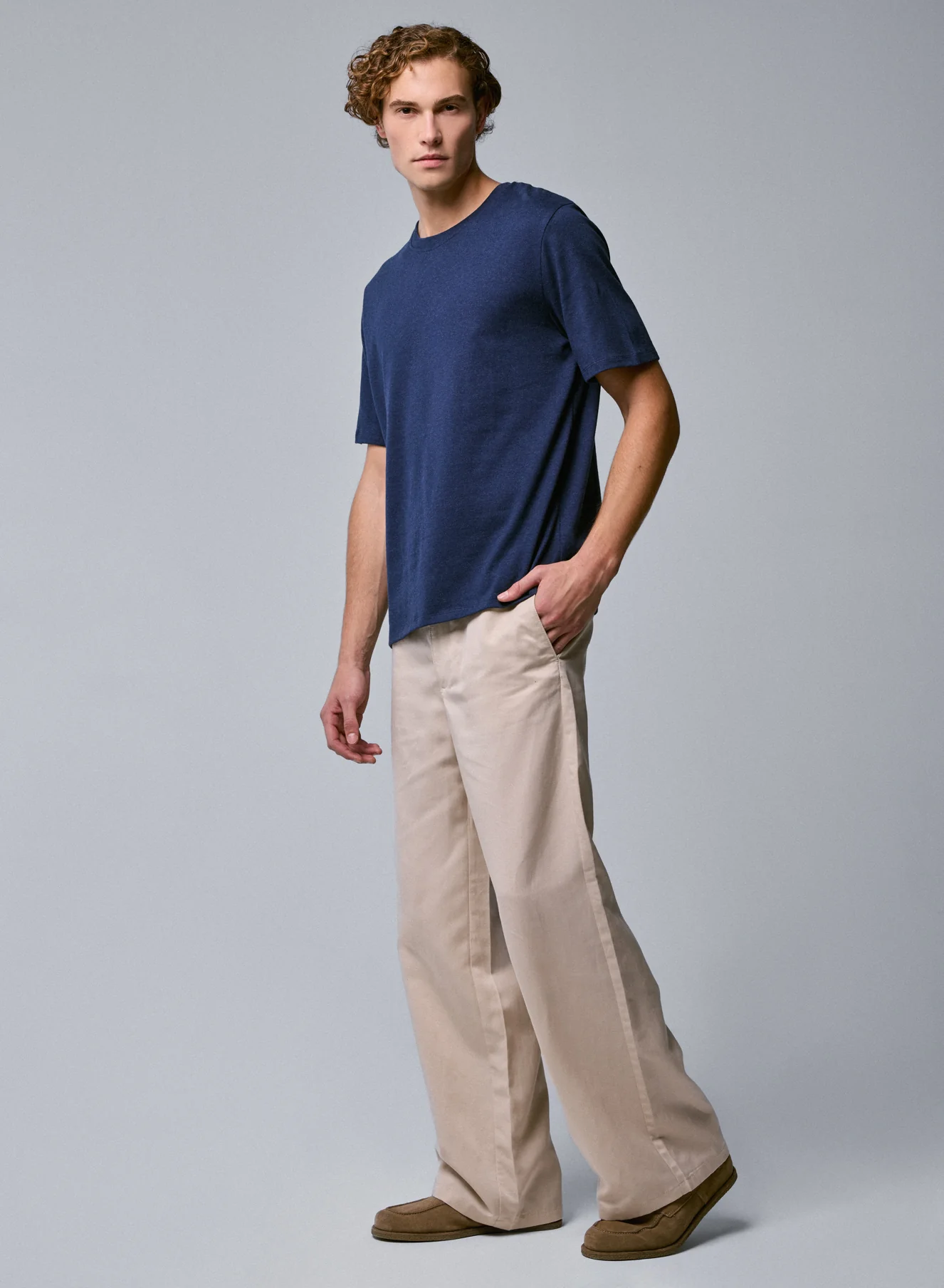 T-shirt Bleu Col Rond Manches Courtes en Coton organique - Image 3