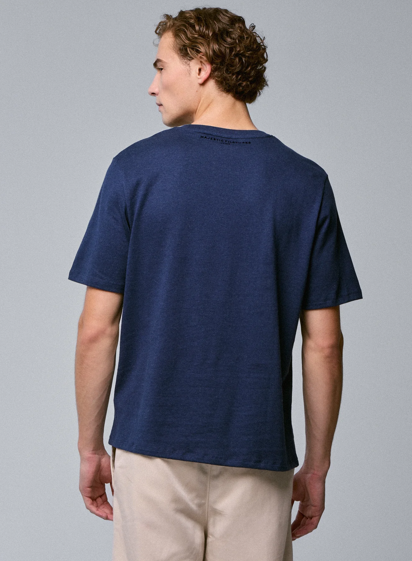 T-shirt Bleu Col Rond Manches Courtes en Coton organique - Image 4