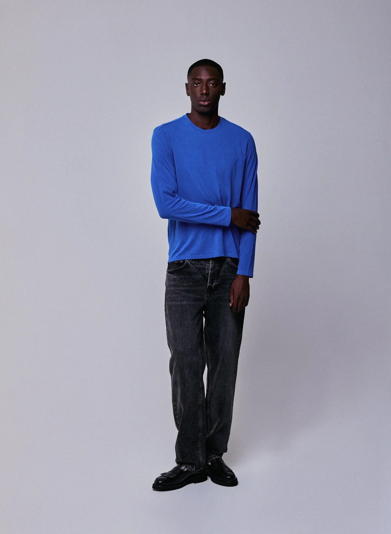 T-shirt Bleu Col Rond Manches Longues en Coton organique / Elasthanne - Image 2