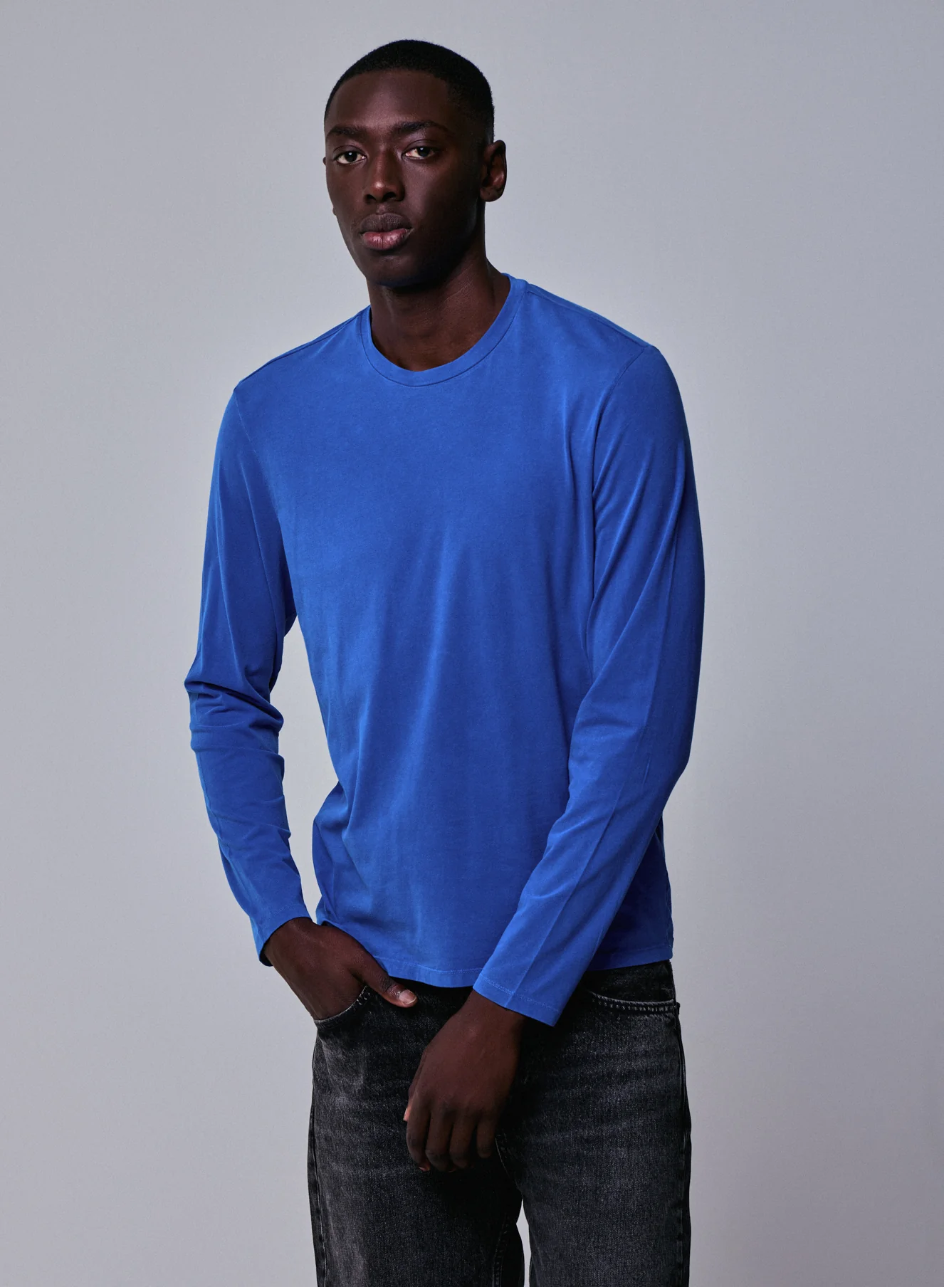 T-shirt Bleu Col Rond Manches Longues en Coton organique / Elasthanne - Image 3