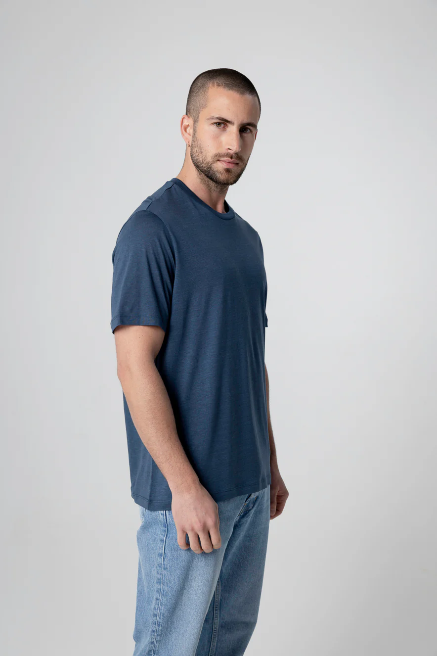 T-shirt bleu foncé Col Rond Manches Courtes en Lyocel, Tencel / Coton organique - Image 3