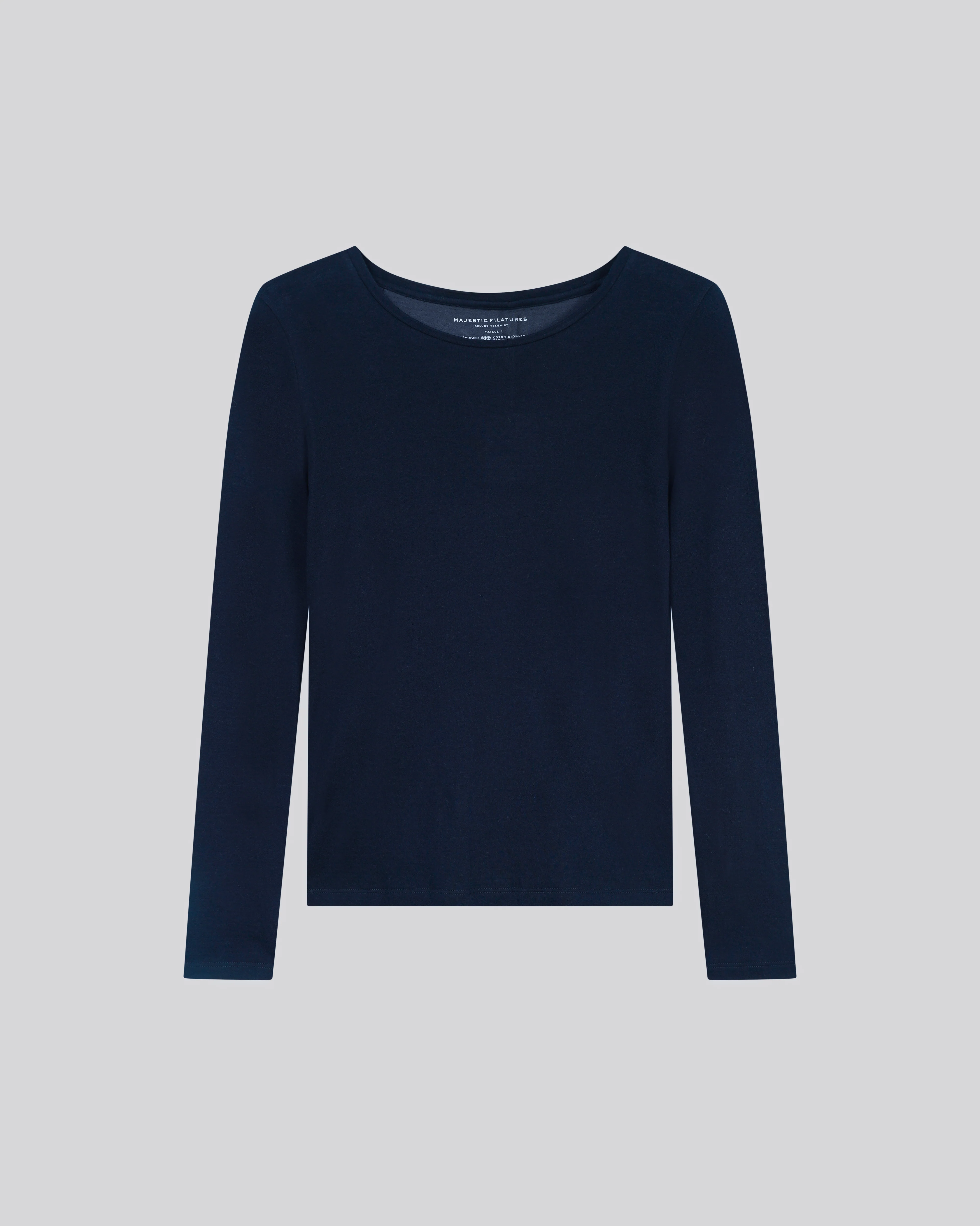 T-shirt Bleu / Gris Col Rond Manches Longues en Coton organique / Cachemire - Image 5