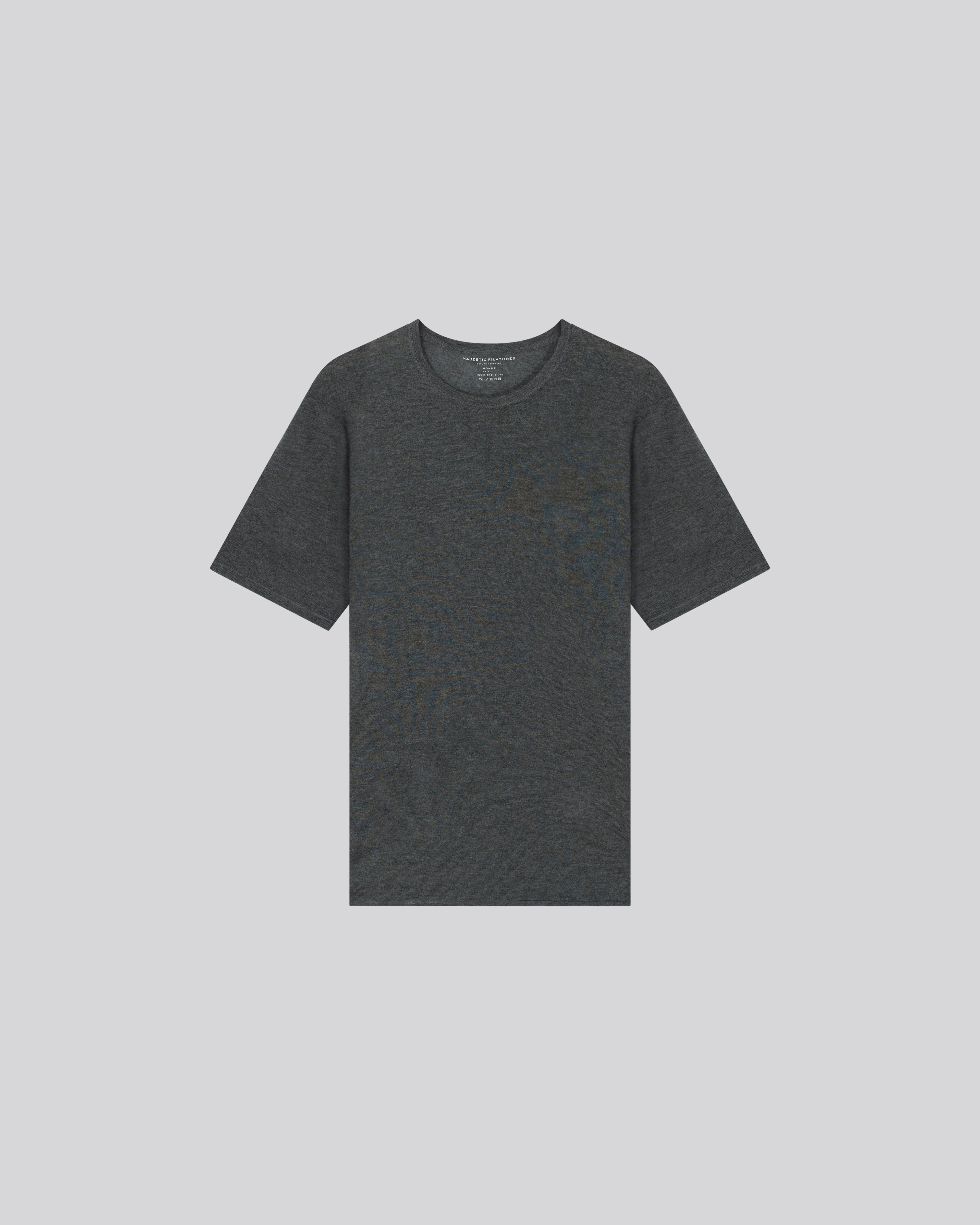 T-shirt Gris Col Rond Manches Courtes en Cachemire - Image 5