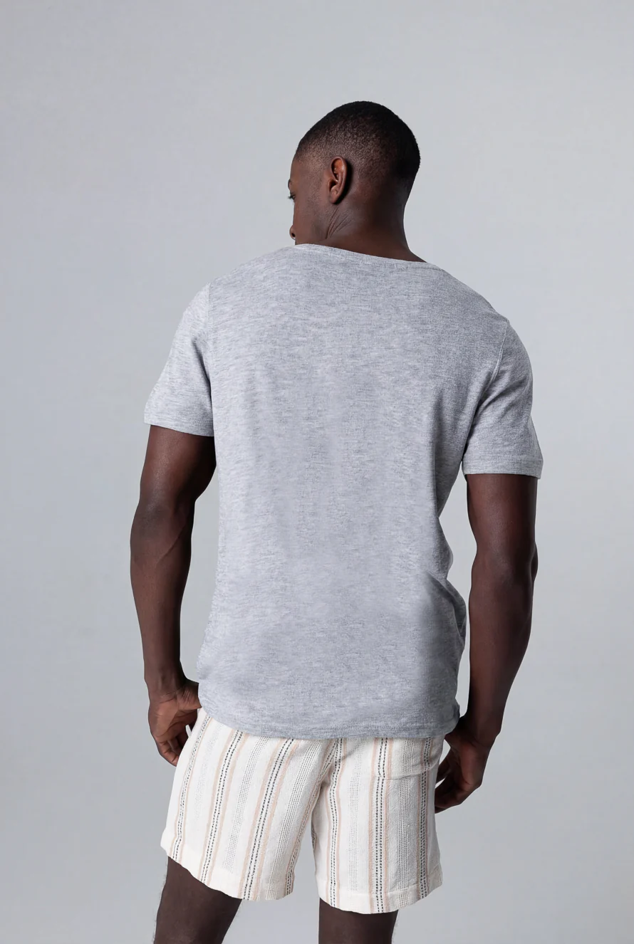 T-shirt Gris Col Rond Manches Courtes en Cachemire - Image 3