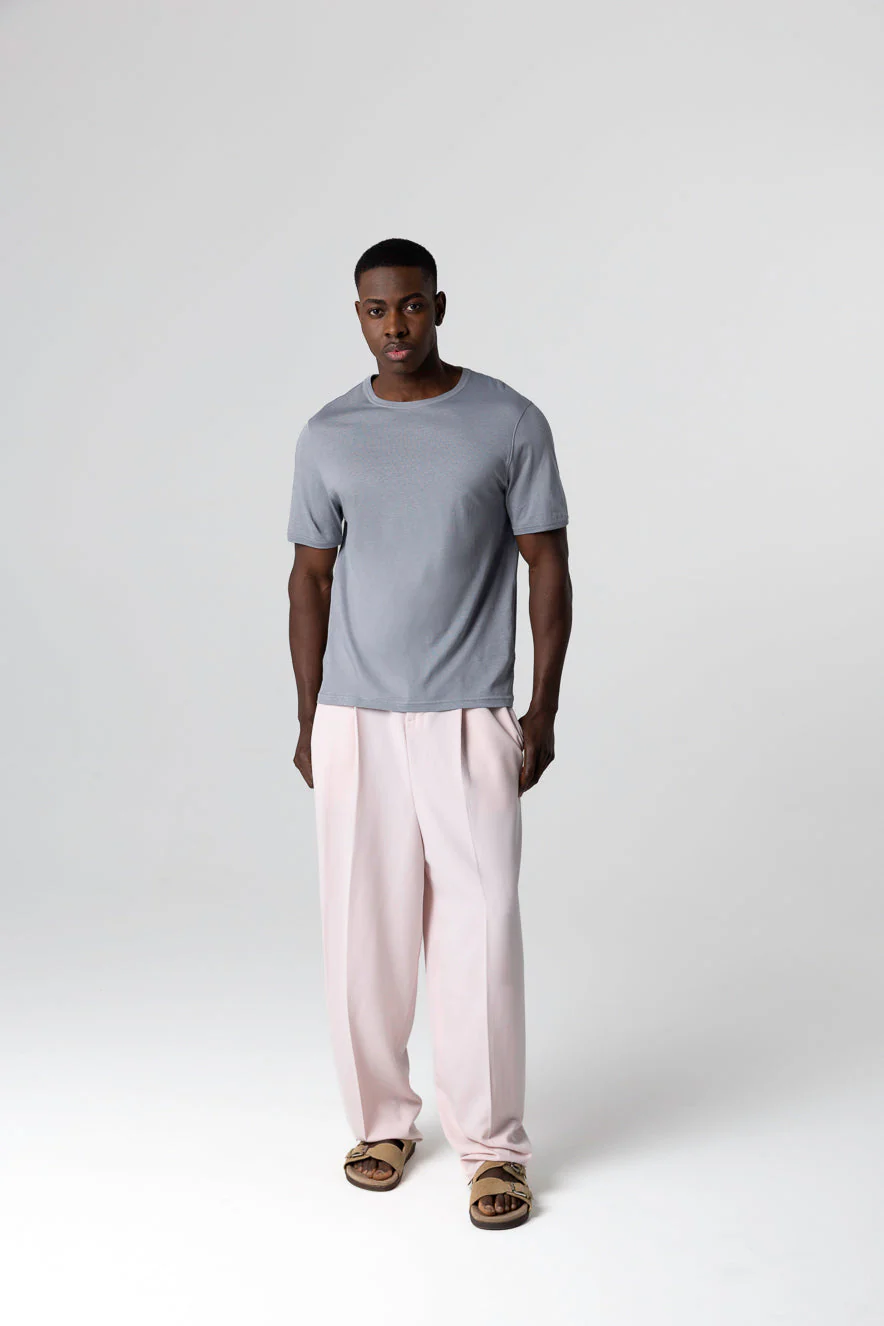 T-shirt Gris Col Rond Manches Courtes en Coton Supima