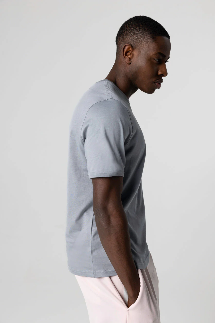 T-shirt Gris Col Rond Manches Courtes en Coton Supima - Image 3