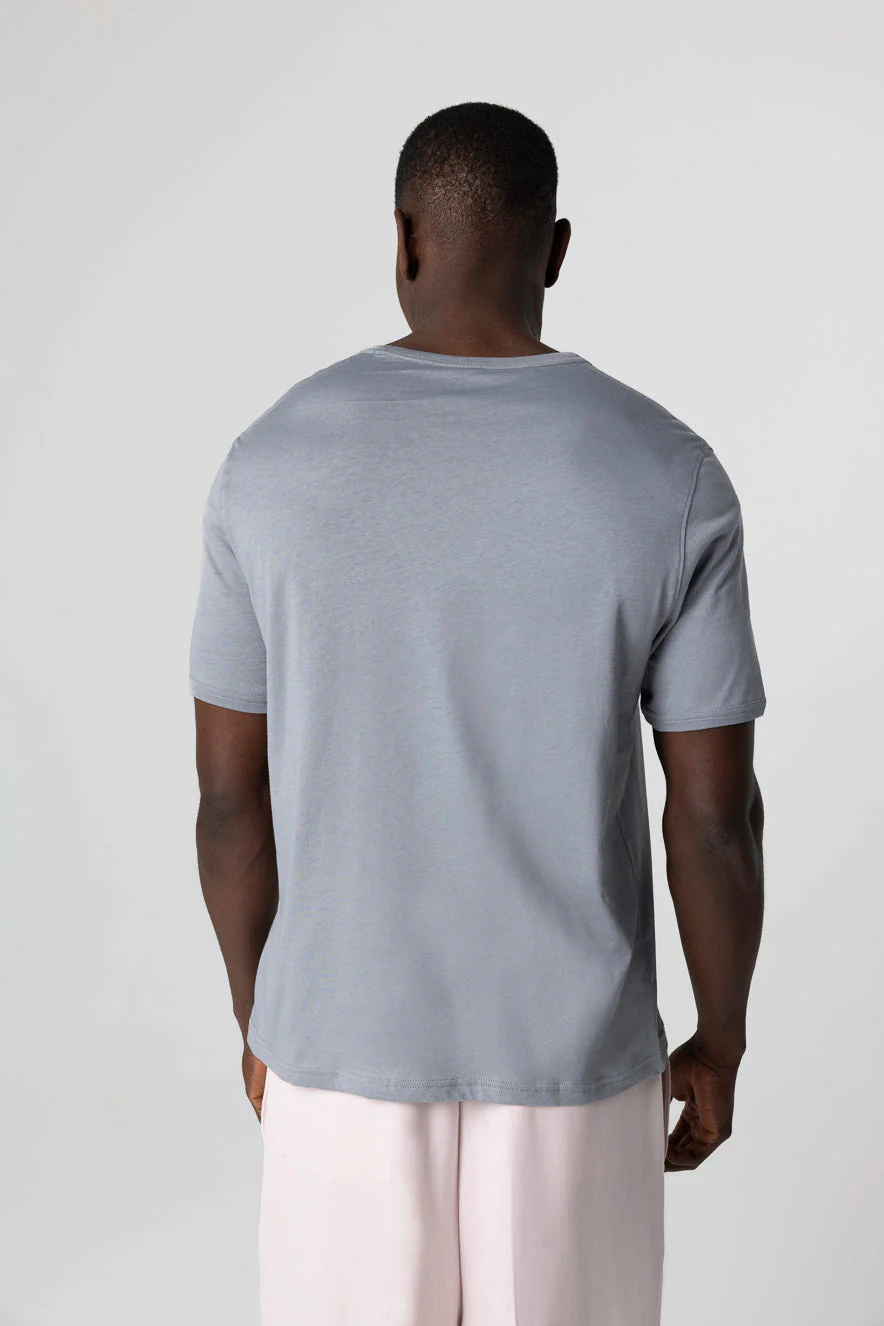 T-shirt Gris Col Rond Manches Courtes en Coton Supima - Image 4