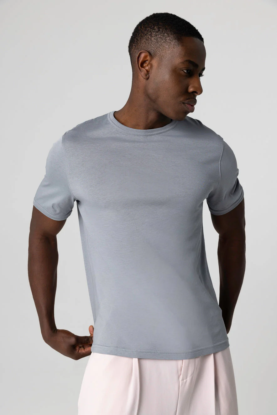 T-shirt Gris Col Rond Manches Courtes en Coton Supima - Image 5