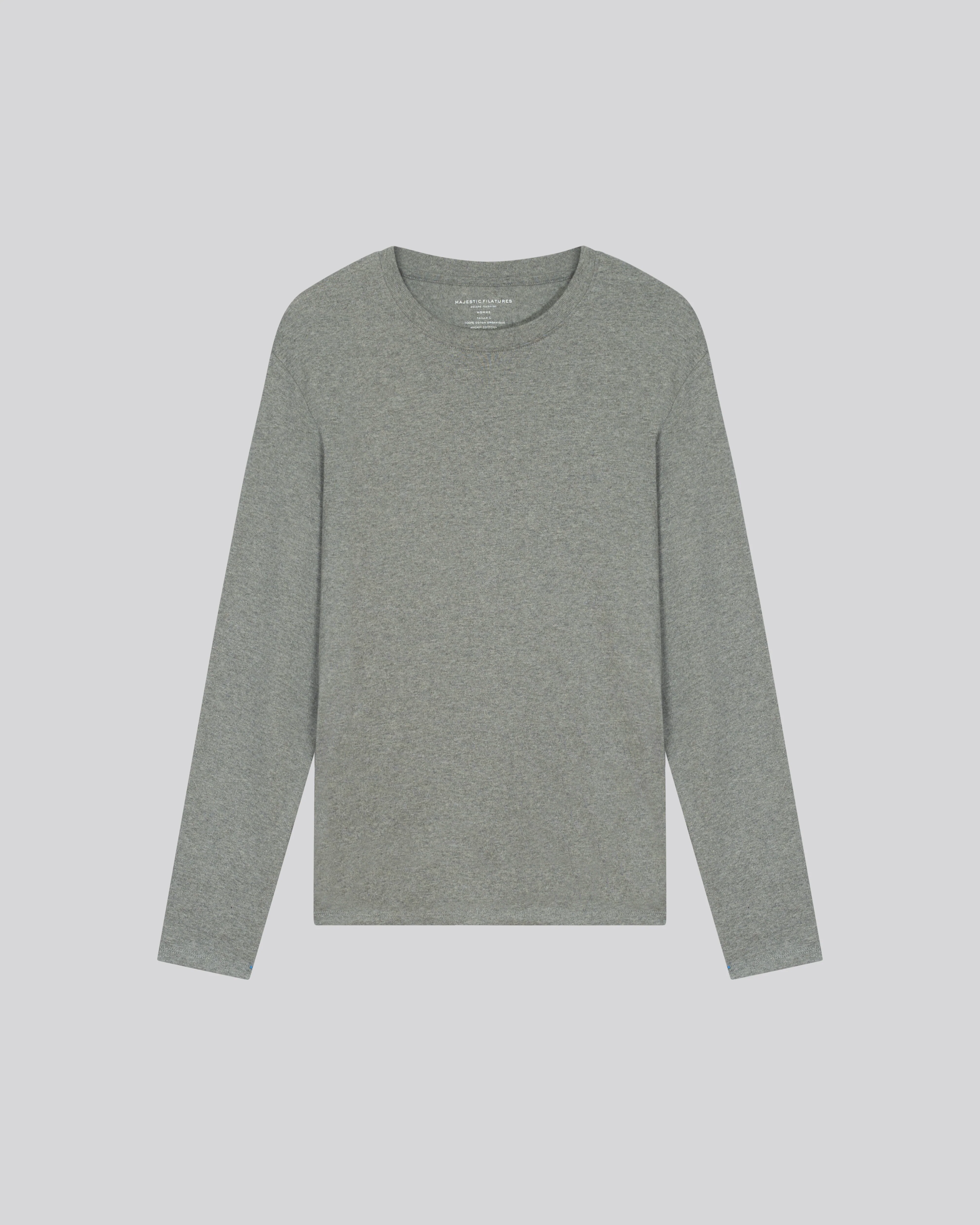 T-shirt Gris Col Rond Manches Longues en Coton organique - Image 6