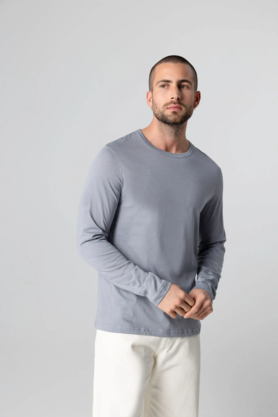 T-shirt Gris Col Rond Manches Longues en Coton Supima
