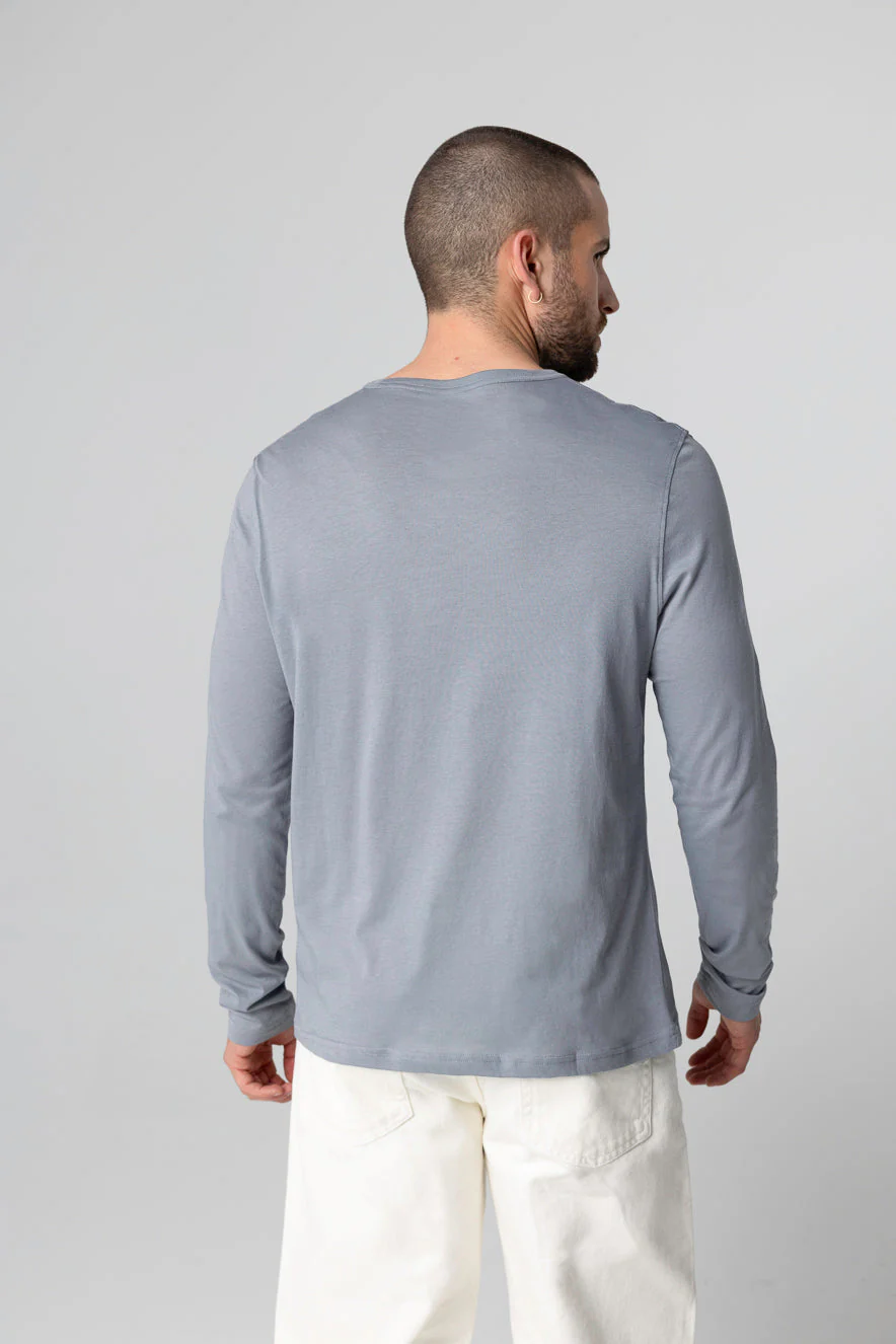 T-shirt Gris Col Rond Manches Longues en Coton Supima - Image 3