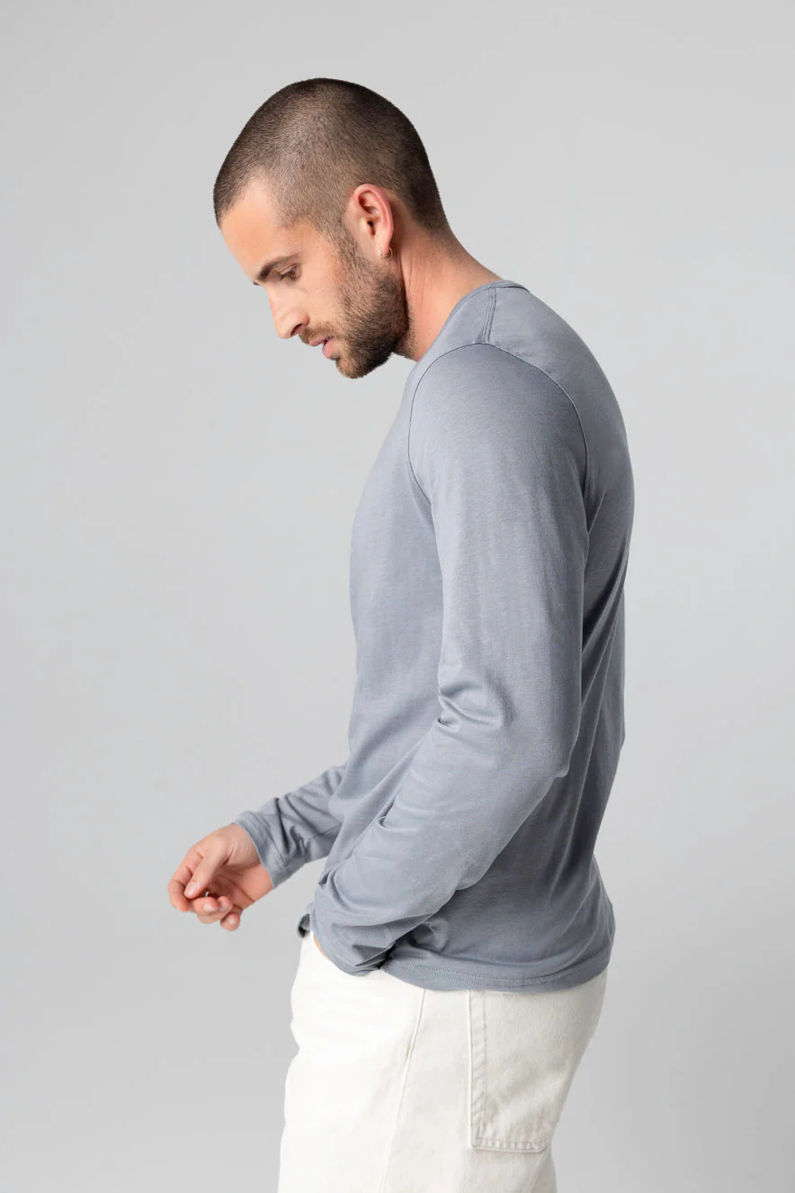 T-shirt Gris Col Rond Manches Longues en Coton Supima - Image 5