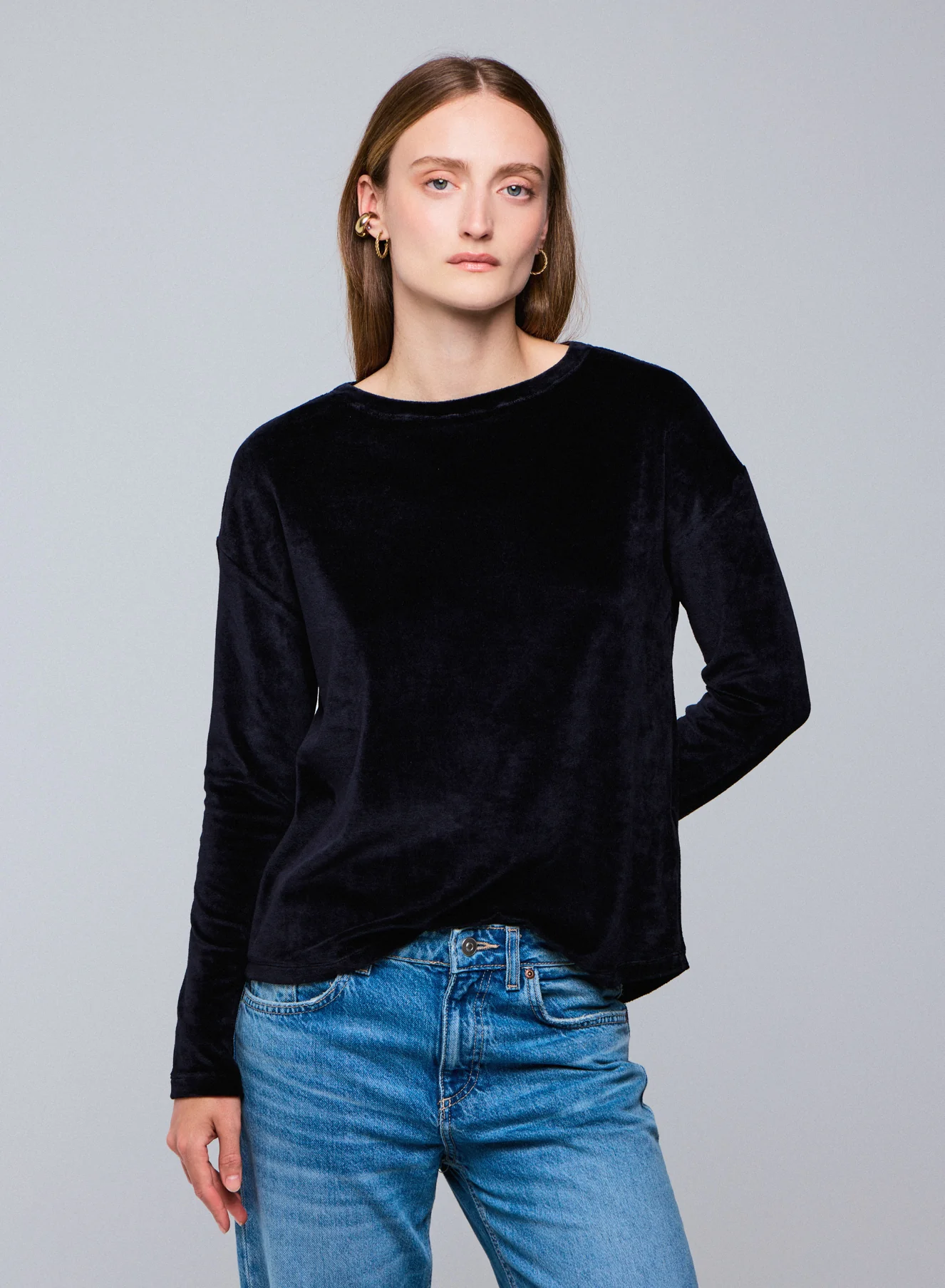 T-shirt Marine Col Bateau Manches Longues en Coton Organique / Modal / Elasthanne
