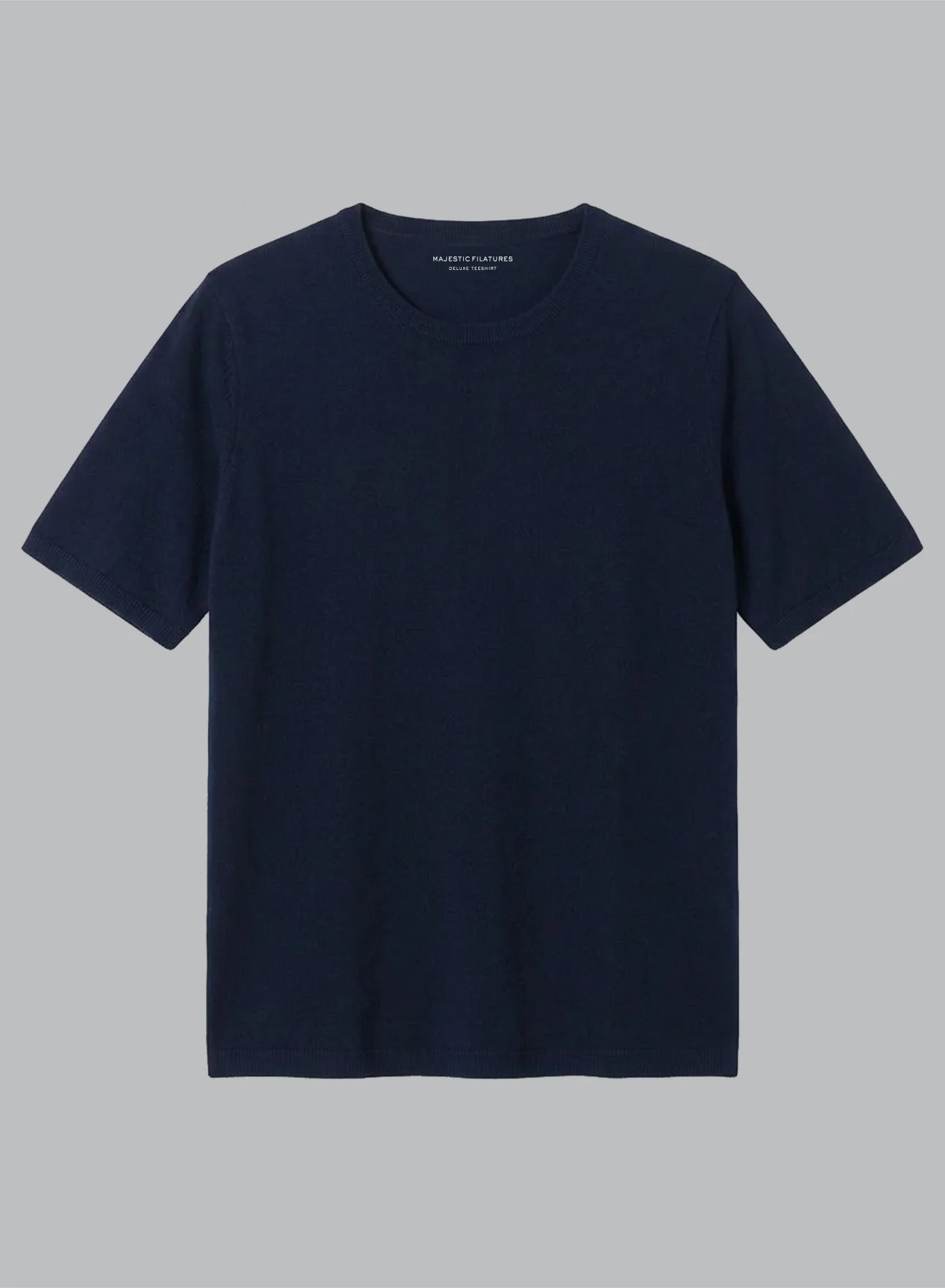 T-shirt Marine Col Rond Manches Courtes en Cachemire - Image 6