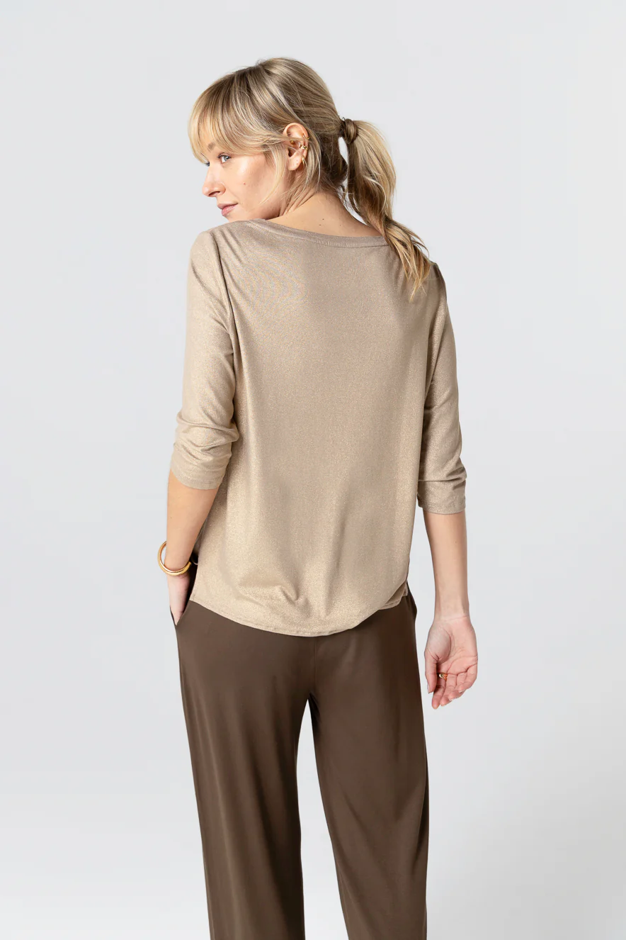 T-shirt Coffee latte Col Bateau Manches Trois quarts en Viscose / Elasthanne - Image 3