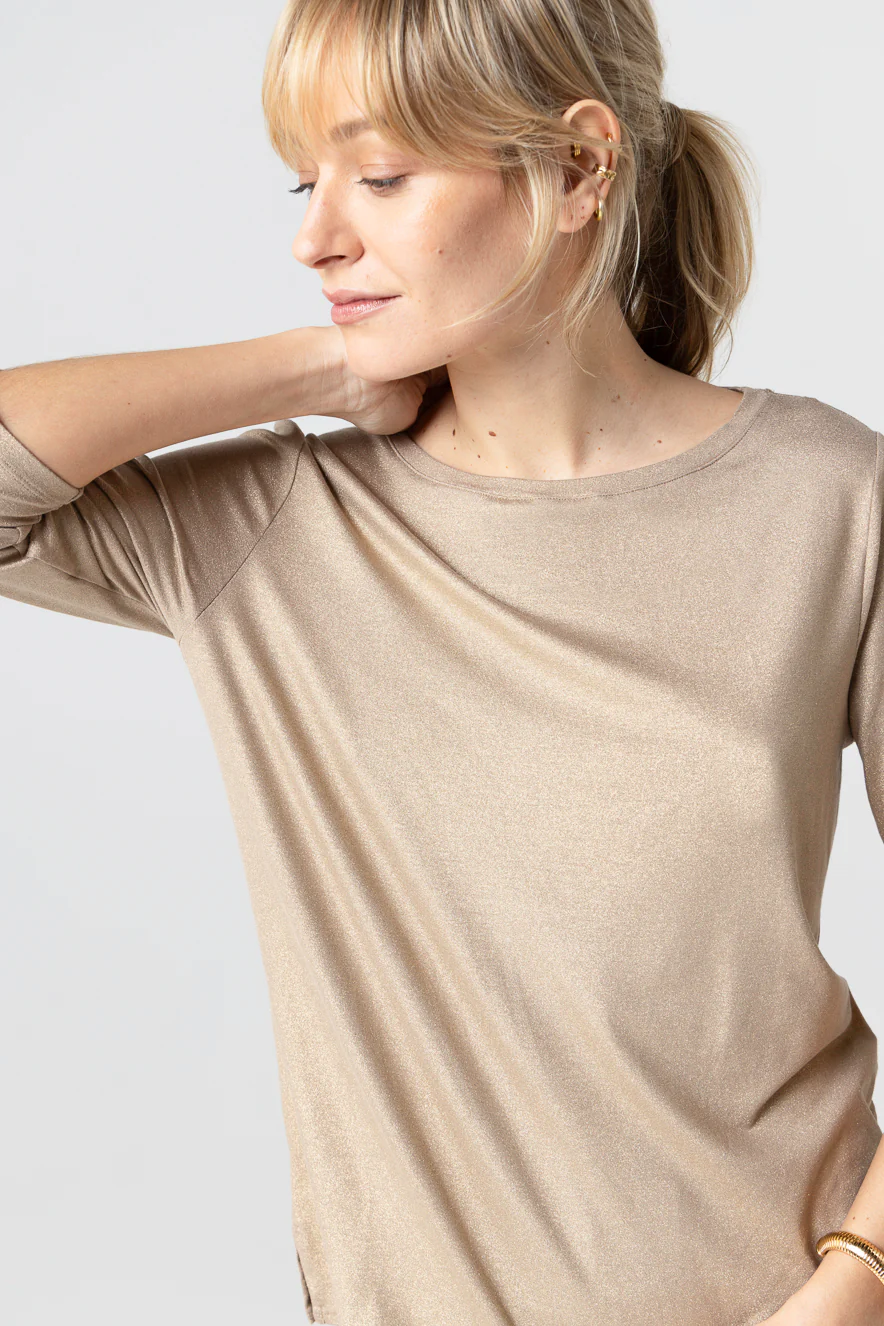 T-shirt Coffee latte Col Bateau Manches Trois quarts en Viscose / Elasthanne - Image 4