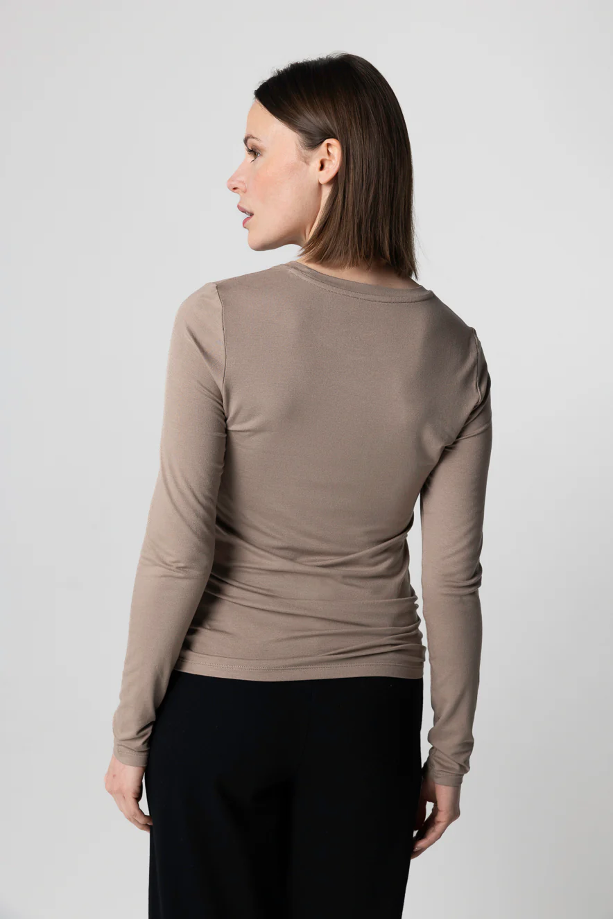 T-shirt Marron Col Rond Manches Longues en Viscose / Elasthanne - Image 4