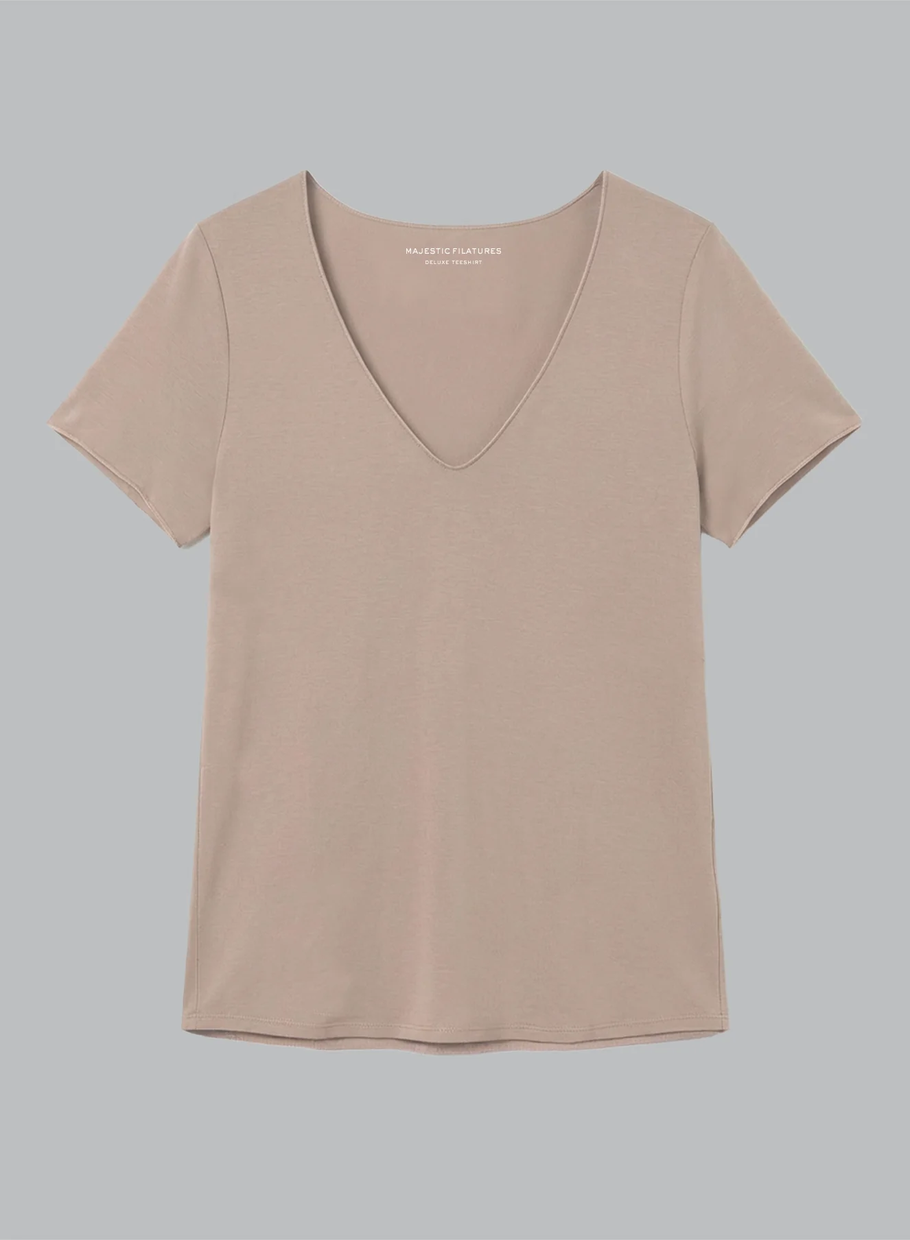 T-shirt Marron Col V Manches Courtes en Viscose / Elasthanne - Image 6