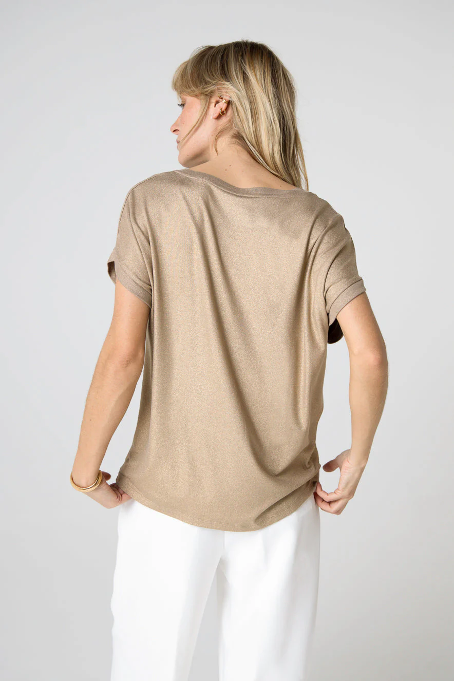 T-shirt Coffee Latte Col V Manches Courtes en Viscose / Elasthanne - Image 3