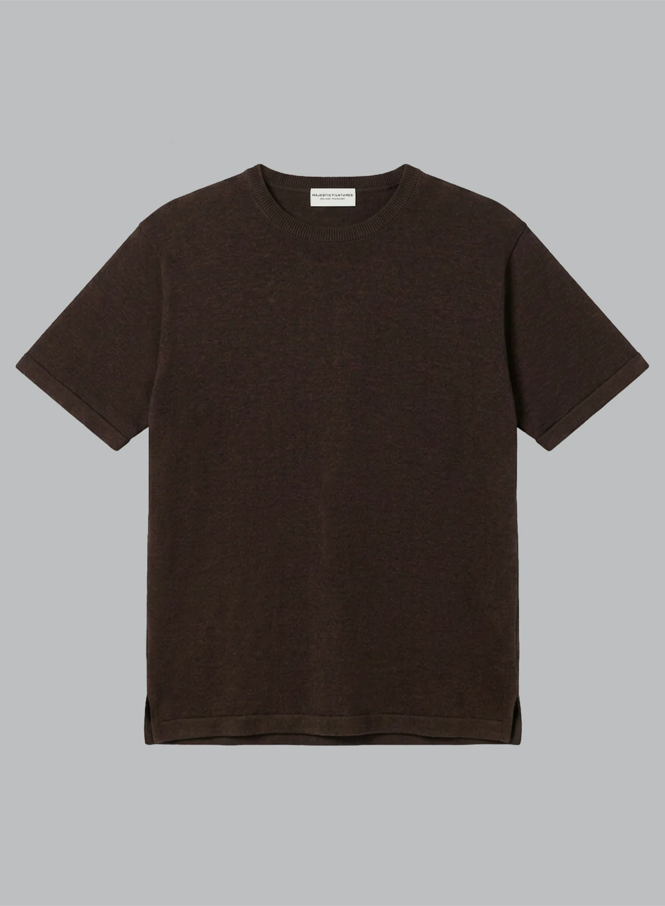 T-shirt Marron Foncé Col Rond Manches Courtes en Lin - Image 5