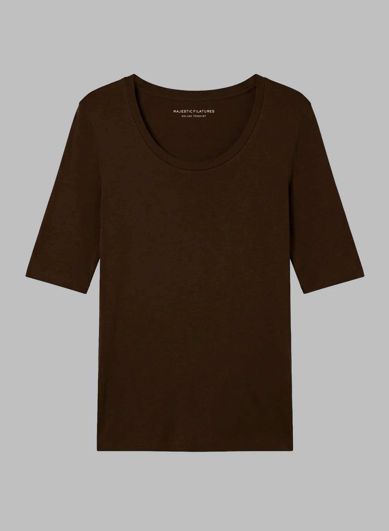 T-shirt Marron Foncé Col U Manches Coudes en Viscose / Elasthanne - Image 6
