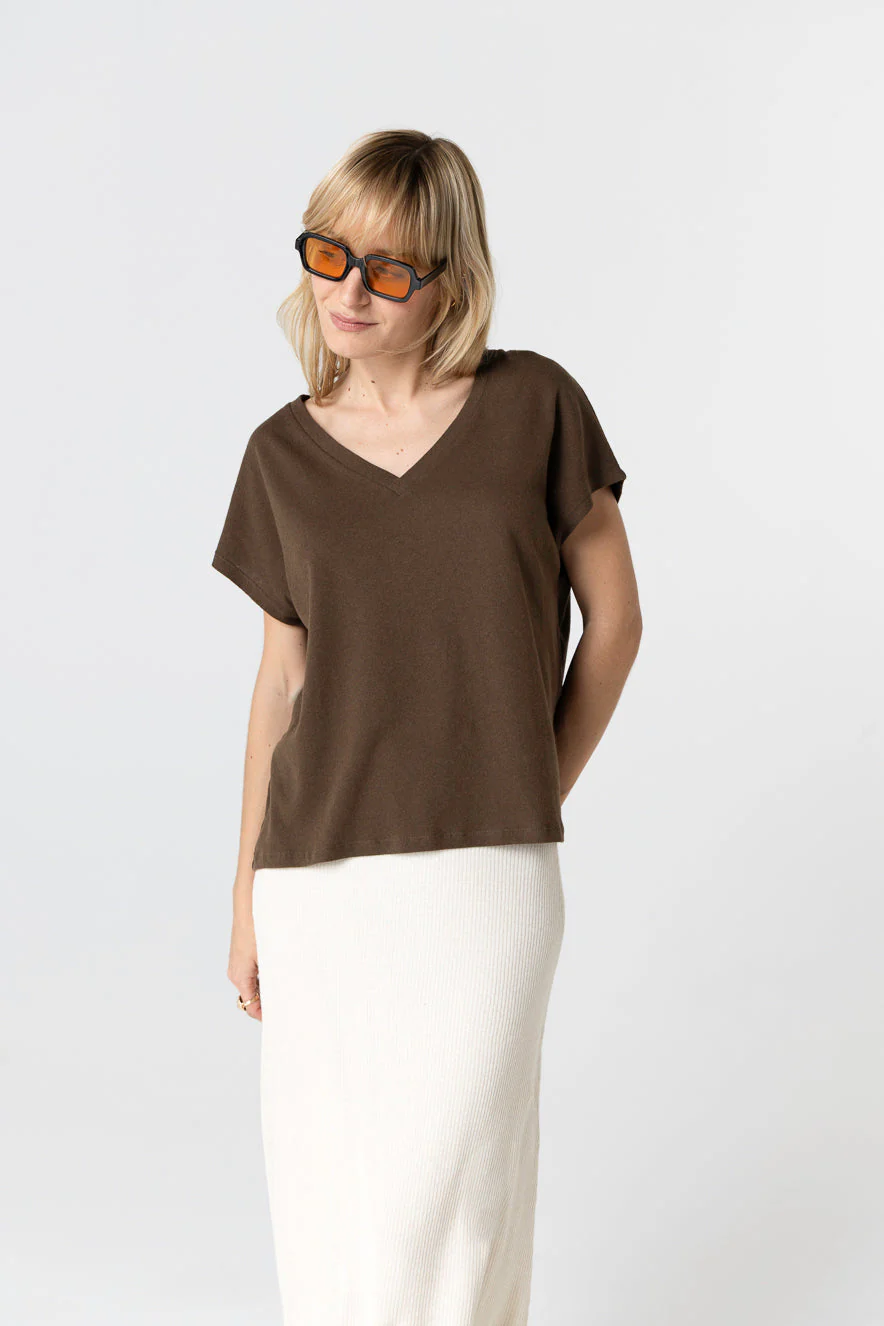 T-shirt Tonka Col V Manches Courtes en Coton / Lin