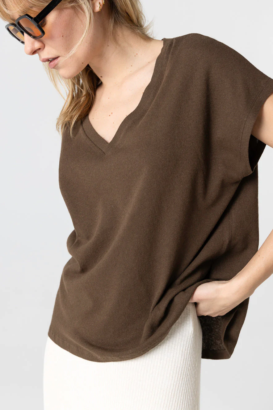 T-shirt Tonka Col V Manches Courtes en Coton / Lin - Image 2