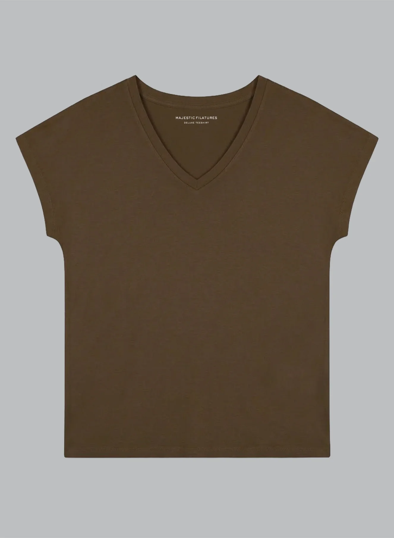T-shirt Marron Foncé Col V Manches Courtes en Viscose / Elasthanne - Image 6