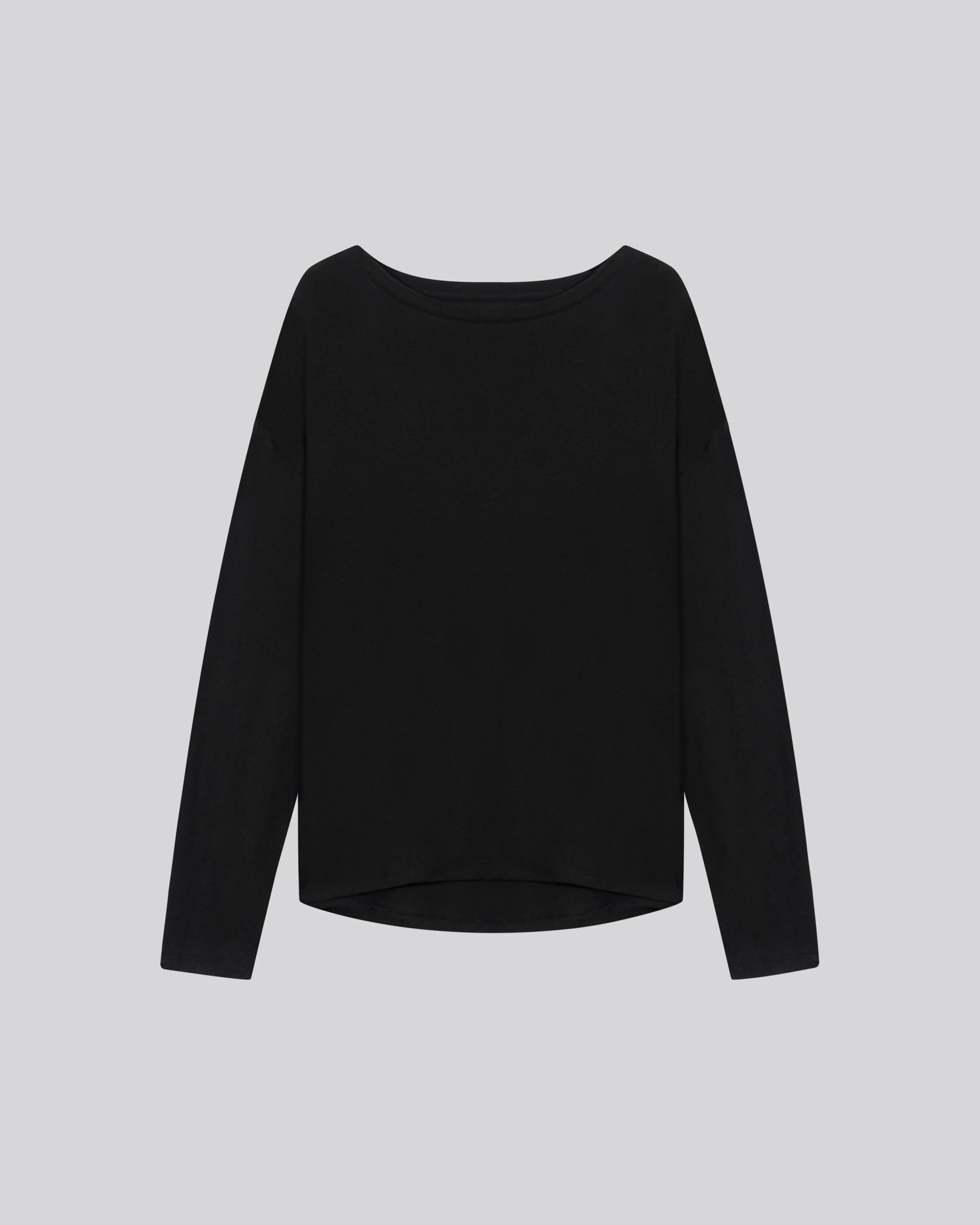 T-shirt Noir Col Bateau Manches Longues en Coton et Cachemire - Image 6