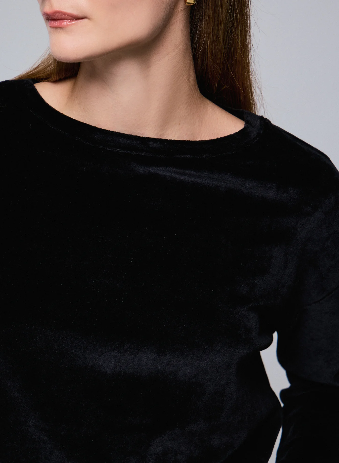 T-shirt Noir Col Bateau Manches Longues en Coton Organique / Modal / Elasthanne - Image 3