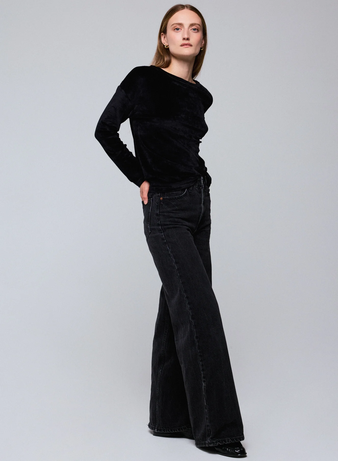 T-shirt Noir Col Bateau Manches Longues en Coton Organique / Modal / Elasthanne - Image 4