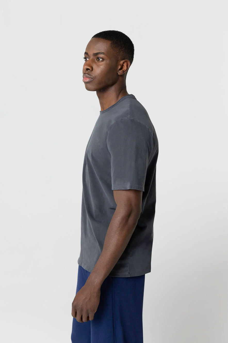 T-shirt Noir Col Rond Manches Courtes en Coton organique / Elasthanne - Image 2