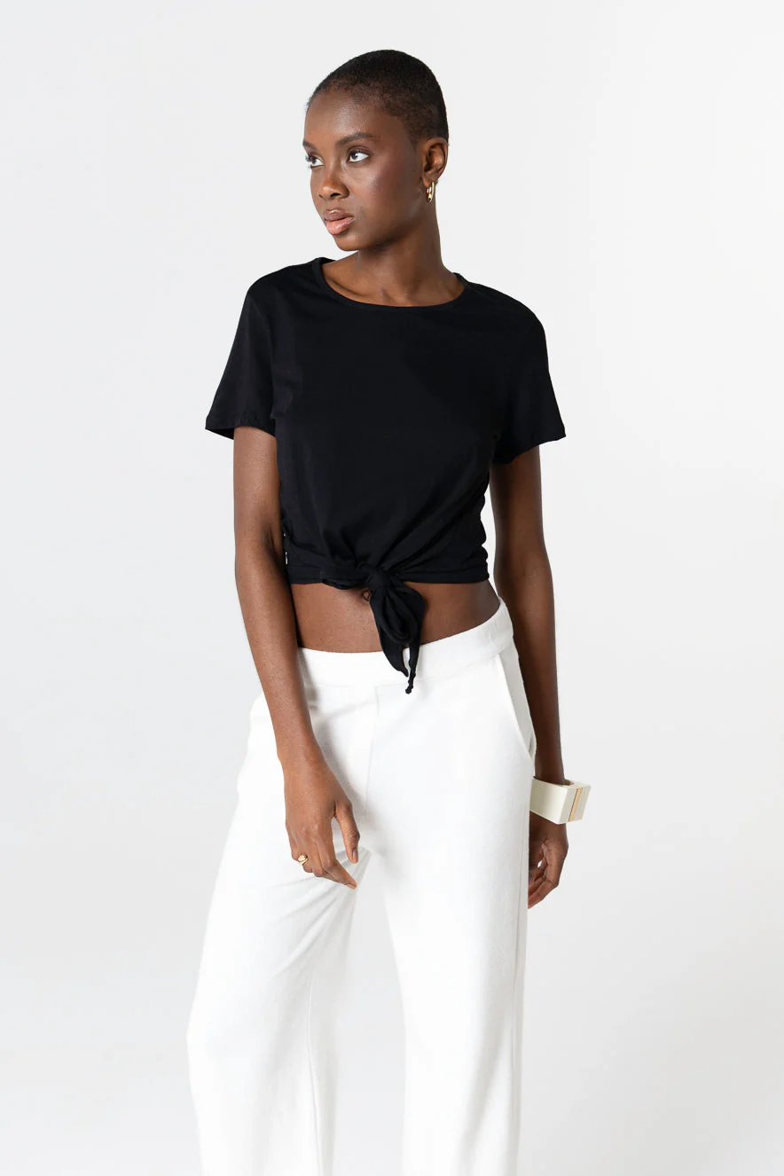 T-shirt Noir Col Rond Manches Courtes en Coton Supima