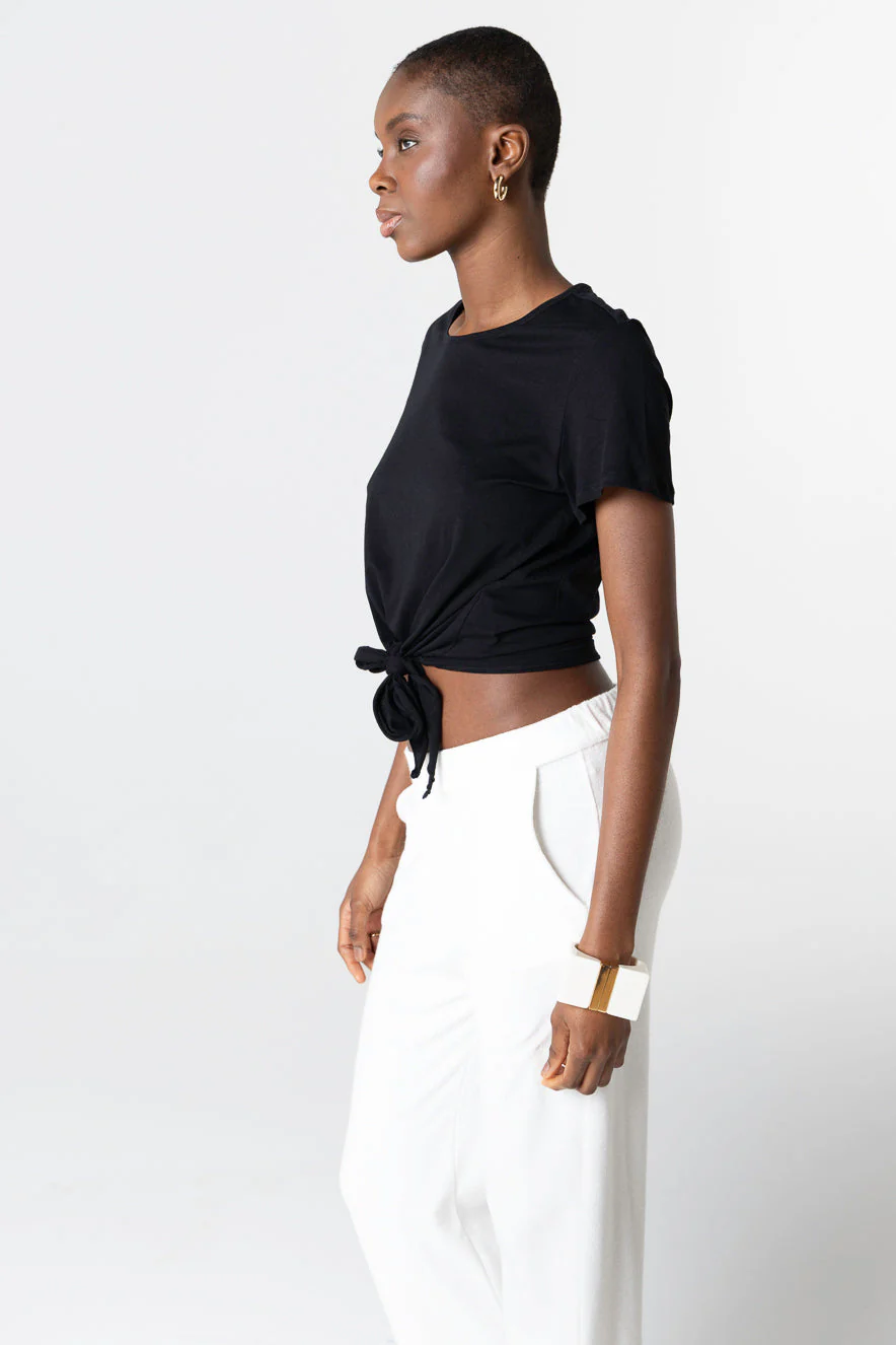 T-shirt Noir Col Rond Manches Courtes en Coton Supima - Image 4