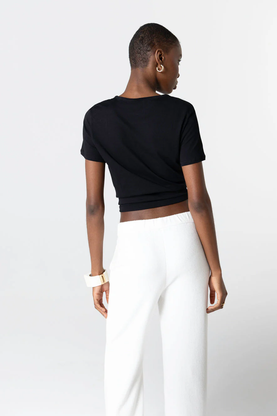 T-shirt Noir Col Rond Manches Courtes en Coton Supima - Image 5