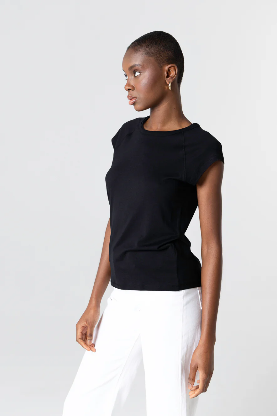 T-shirt Noir Col Rond Manches Courtes en Lyocel / Tencel / Coton Organique - Image 3