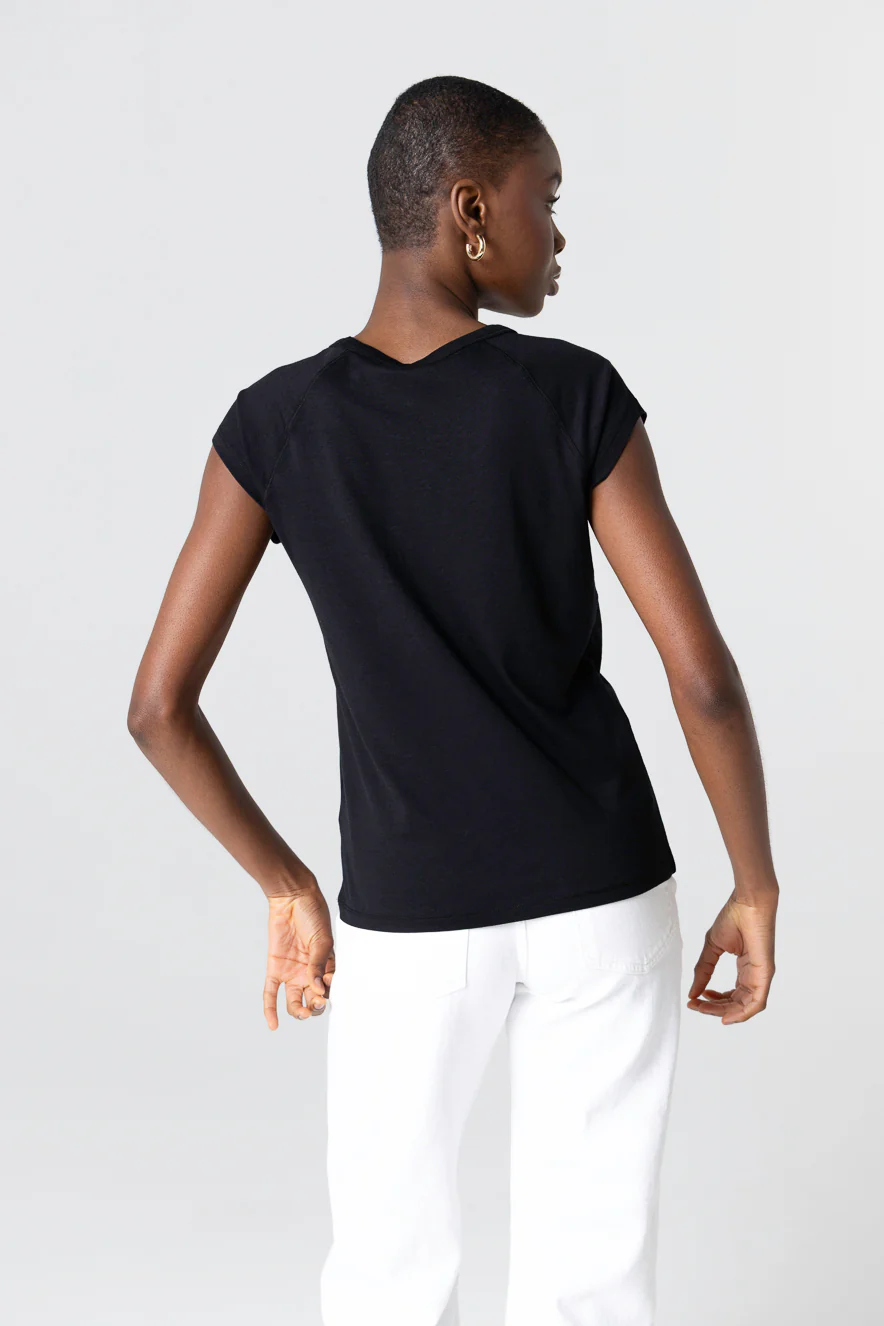T-shirt Noir Col Rond Manches Courtes en Lyocel / Tencel / Coton Organique - Image 4