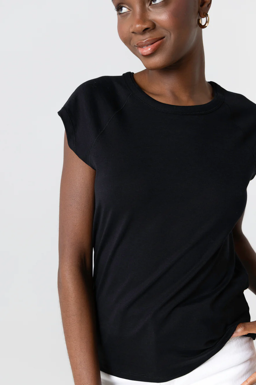 T-shirt Noir Col Rond Manches Courtes en Lyocel / Tencel / Coton Organique - Image 5