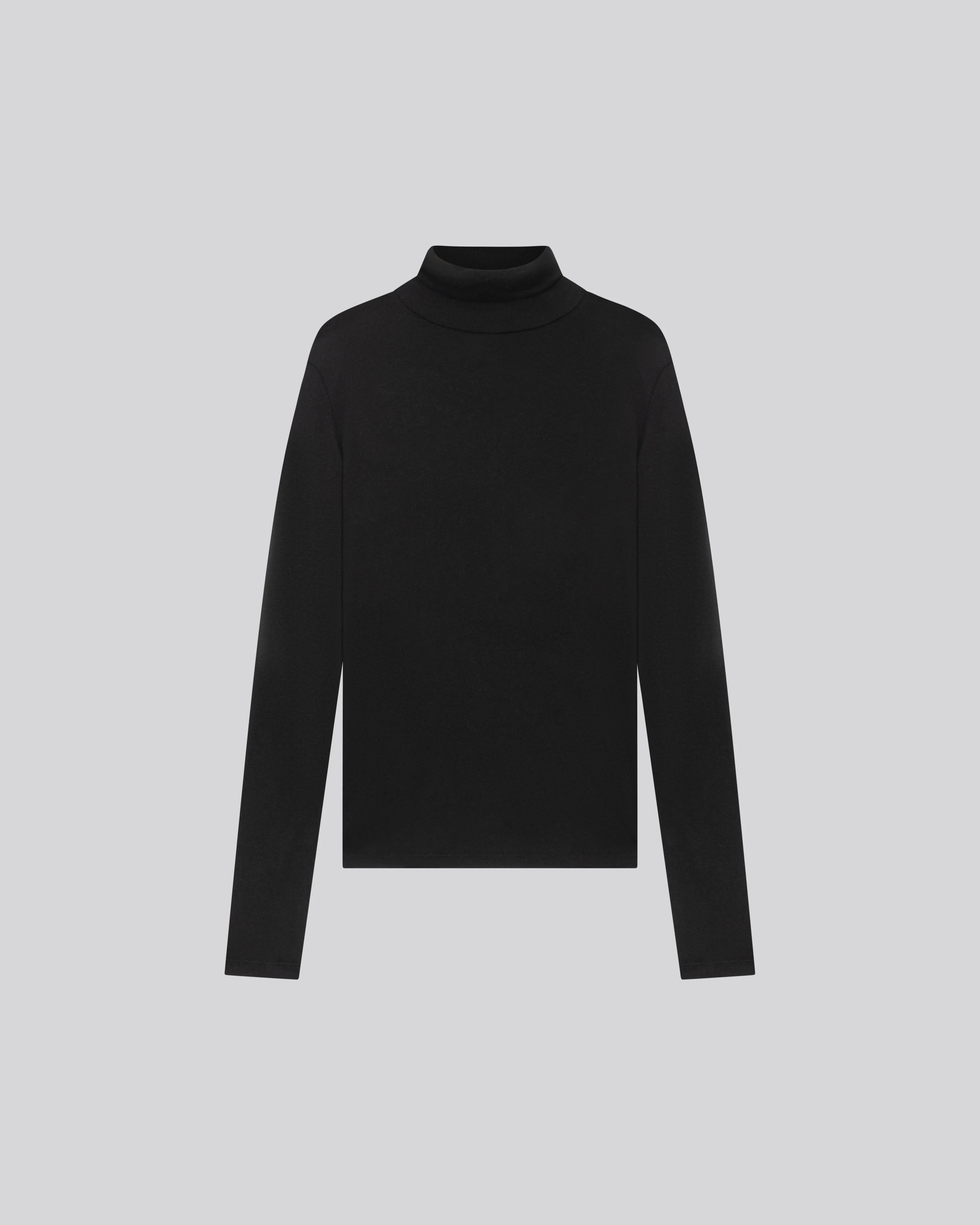 T-shirt Noir Col Roulé Manches Longues en Coton Organique et Cachemire - Image 6