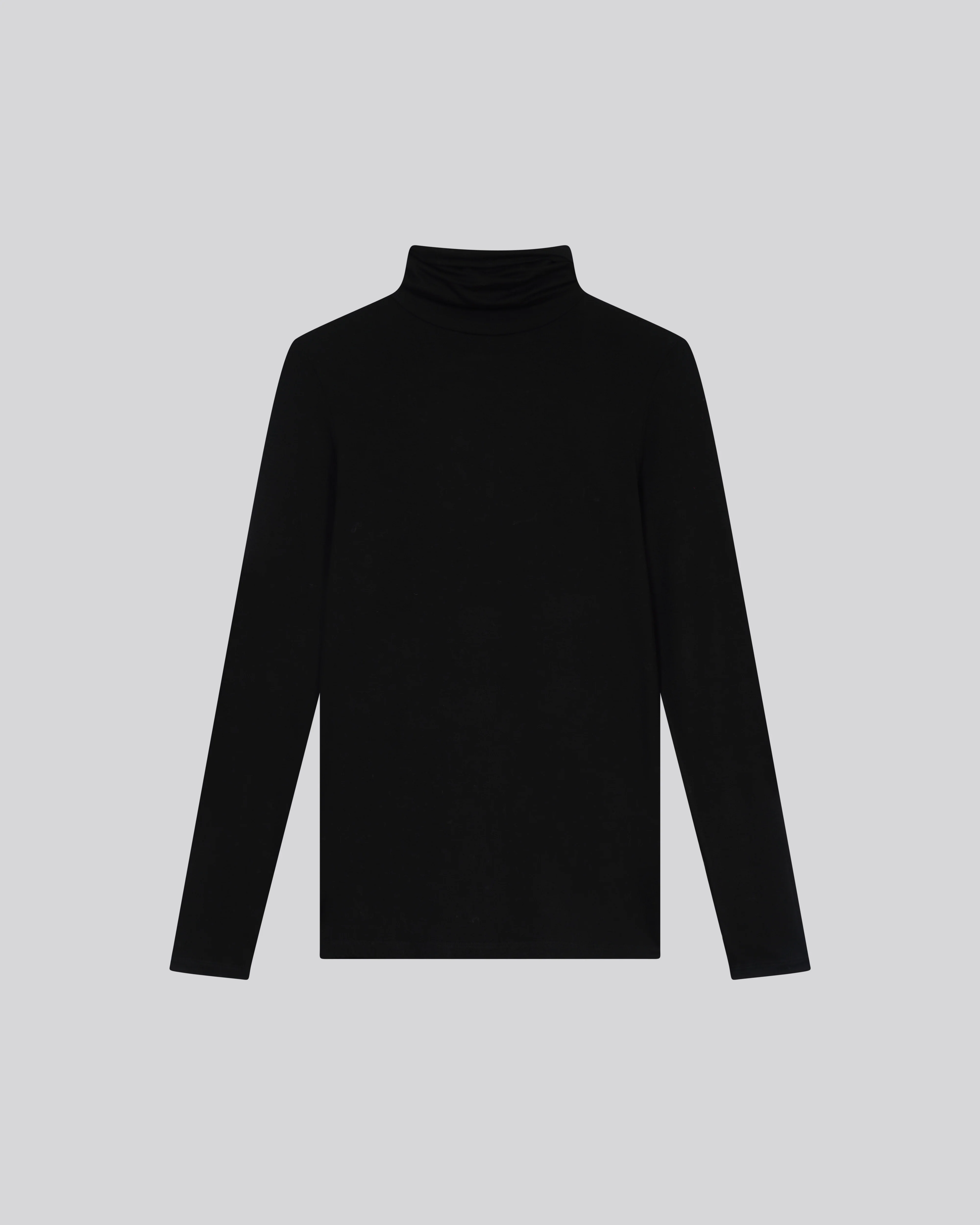 T-shirt Noir Col Roulé Manches Longues en Viscose et Élasthanne - Image 6