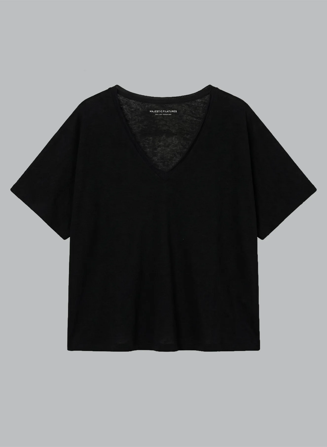 T-shirt Noir Col V Manches Courtes en Coton / Lin - Image 7