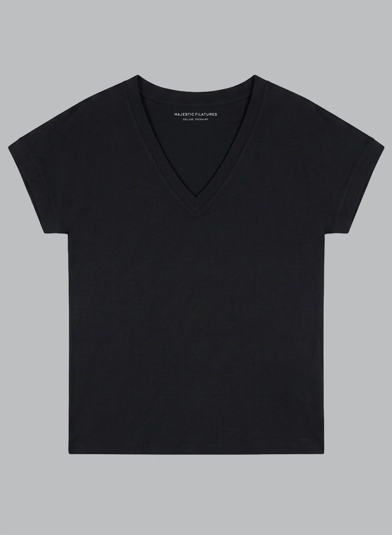 T-shirt Noir Col V Manches Courtes en Coton Organique - Image 6