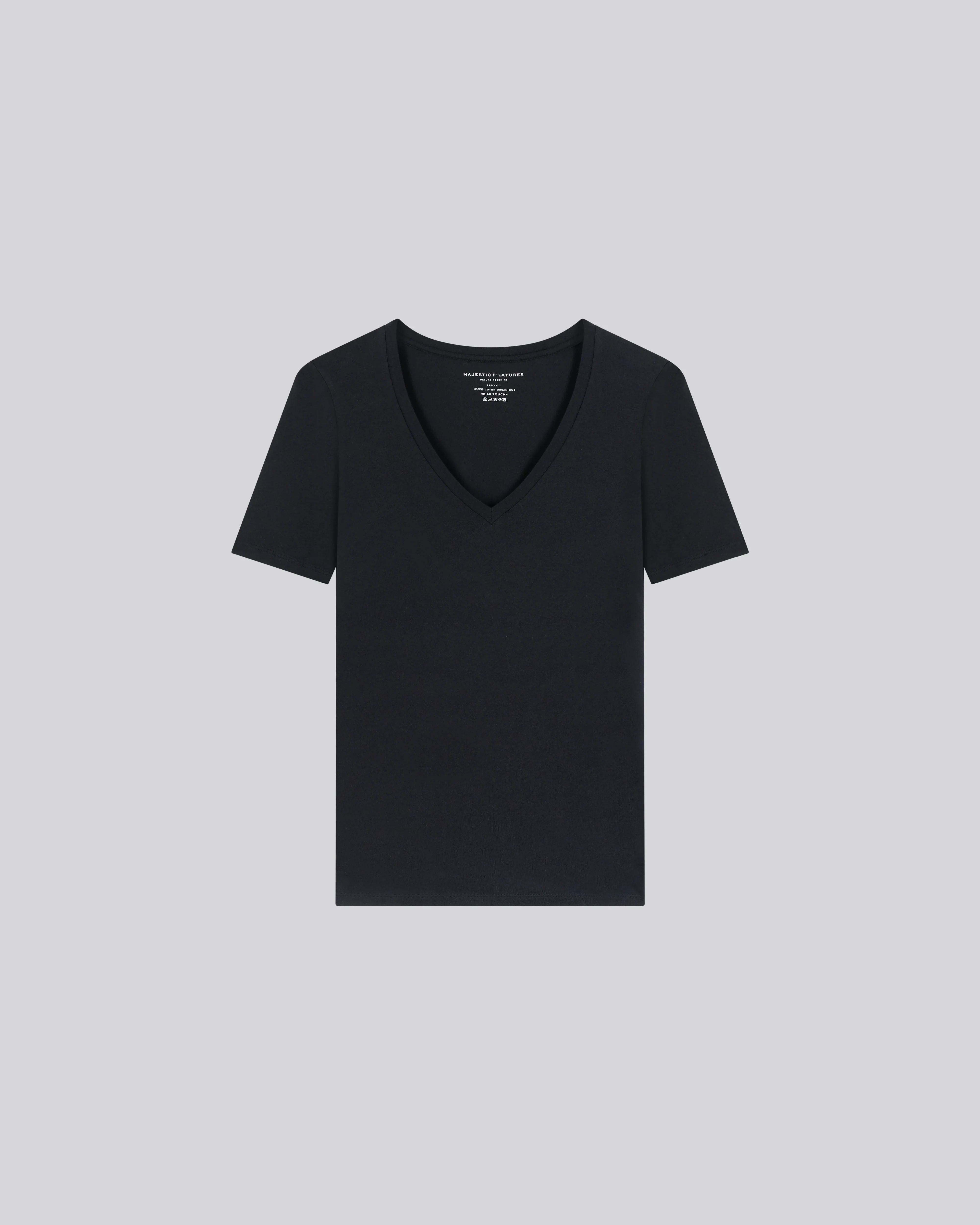 T-shirt Noir Patty col V manches courtes en Coton - Image 7