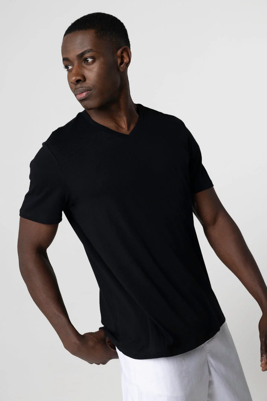 T-shirt Noir Paul Col V Manches Courtes en Coton - Image 3
