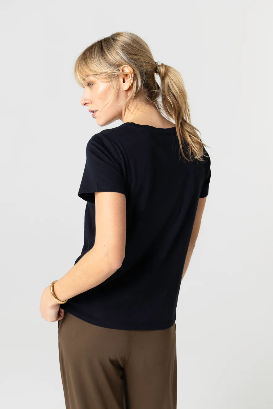 T-shirt Noir Polly col rond manches courtes en Coton organique - Image 3