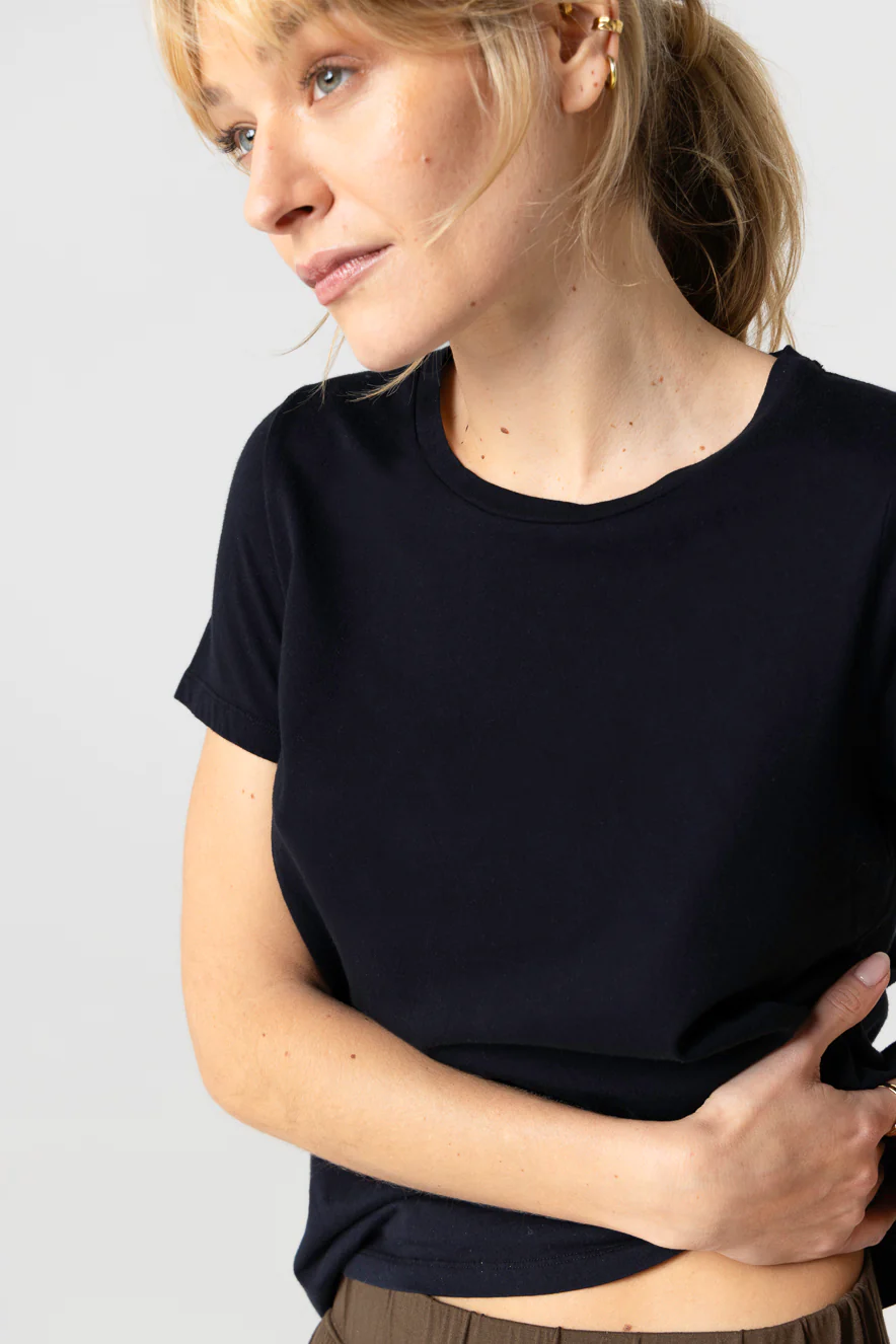 T-shirt Noir Polly col rond manches courtes en Coton organique - Image 5